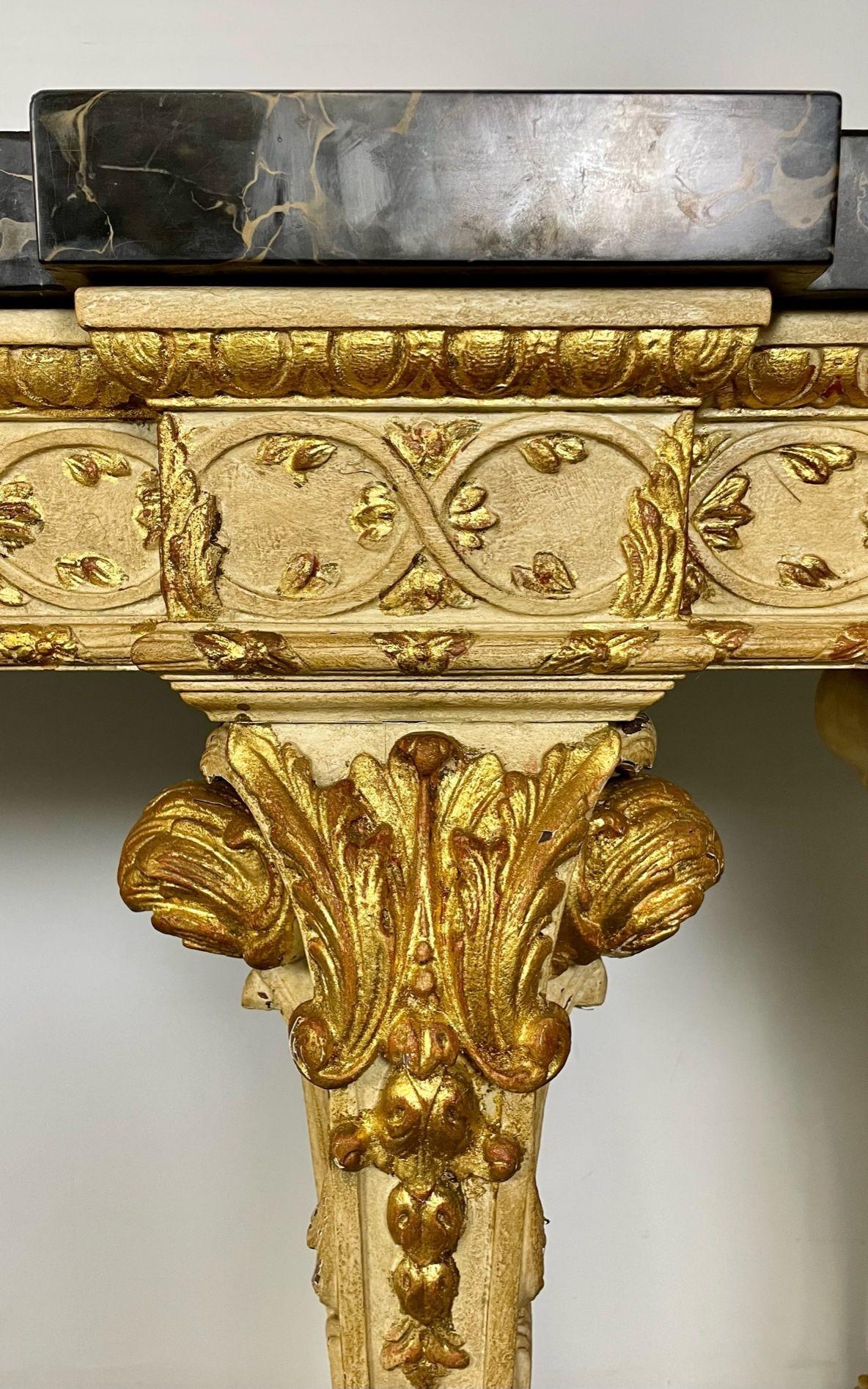 Maison Jansen, Louis XV Style, Large Console, Beige Carved Wood, Marble, 1900s For Sale 6