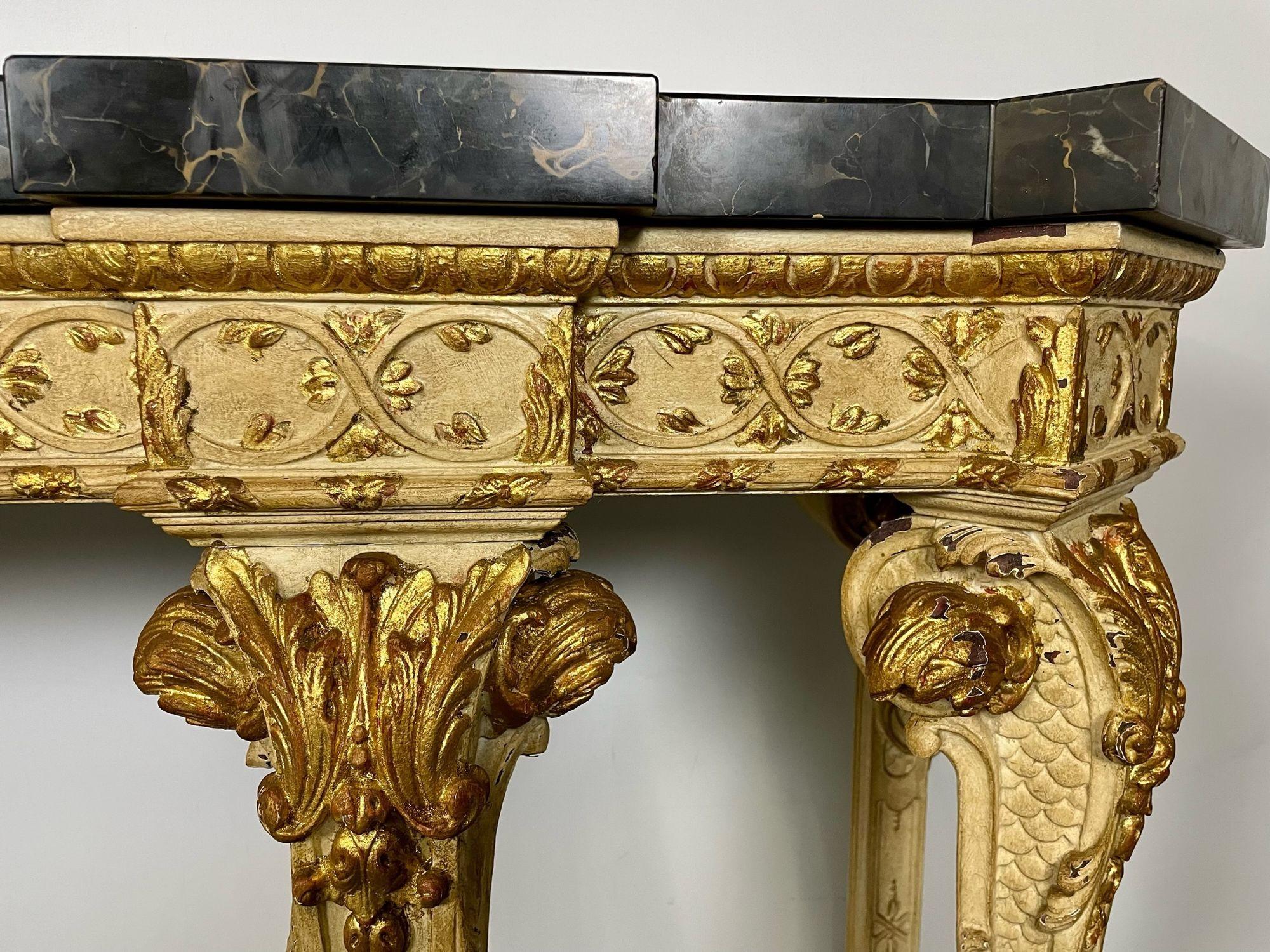 Maison Jansen, Louis XV Style, Large Console, Beige Carved Wood, Marble, 1900s For Sale 7