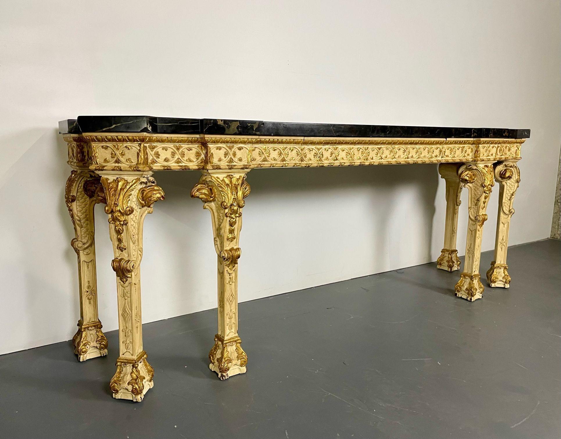 Monumental marble top Louis XV Style Console, Sideboard, Maison Jansen, Late 19th Early 20th Century. 

A stunning console table or sideboard having a parcel gilt and paint decorated base with a single drawer supporting a massive thick and