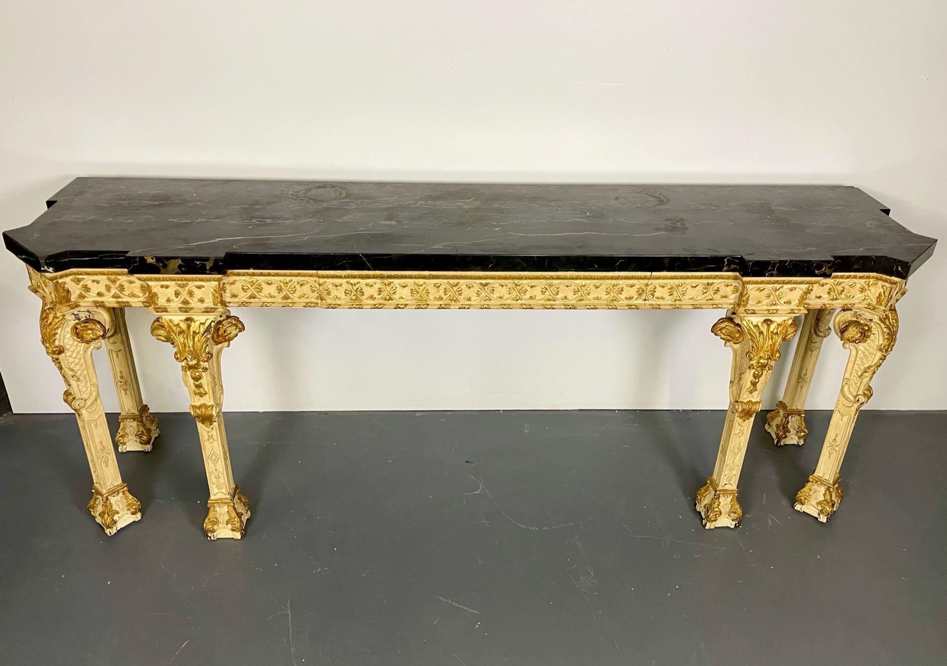 Maison Jansen, style Louis XV, grande console, bois sculpté beige, marbre, années 1900 Bon état - En vente à Manhasset, NY