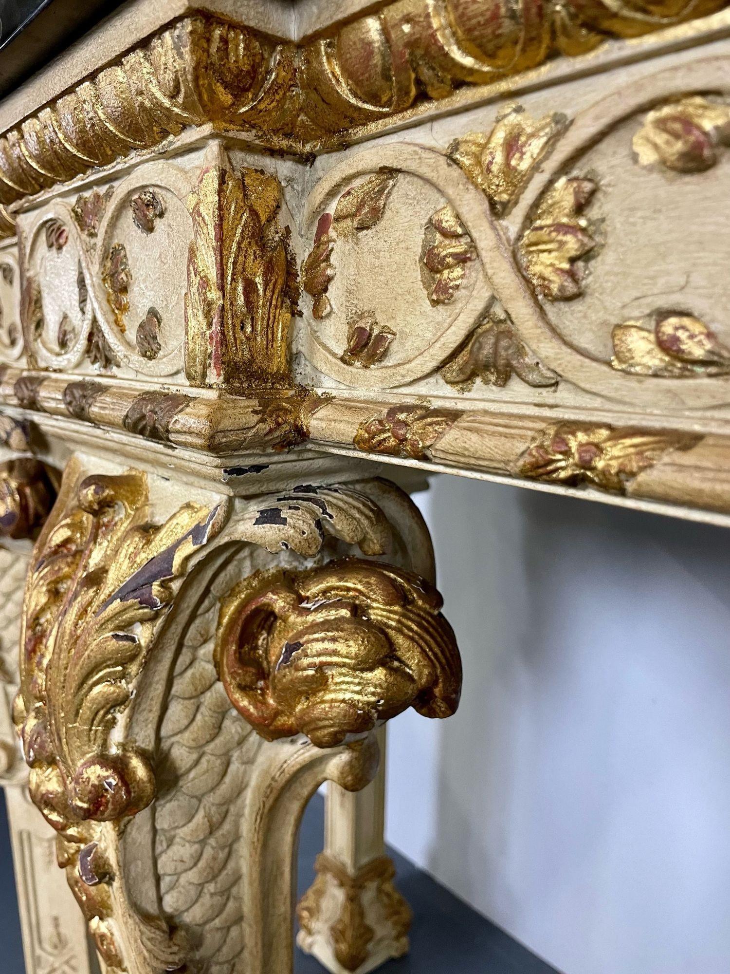 Maison Jansen, style Louis XV, grande console, bois sculpté beige, marbre, années 1900 en vente 3