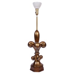 Monumental Marbro Lamp Co. "Fleur de Lis" Brass Table Lamp & Glass Shade, 1960s