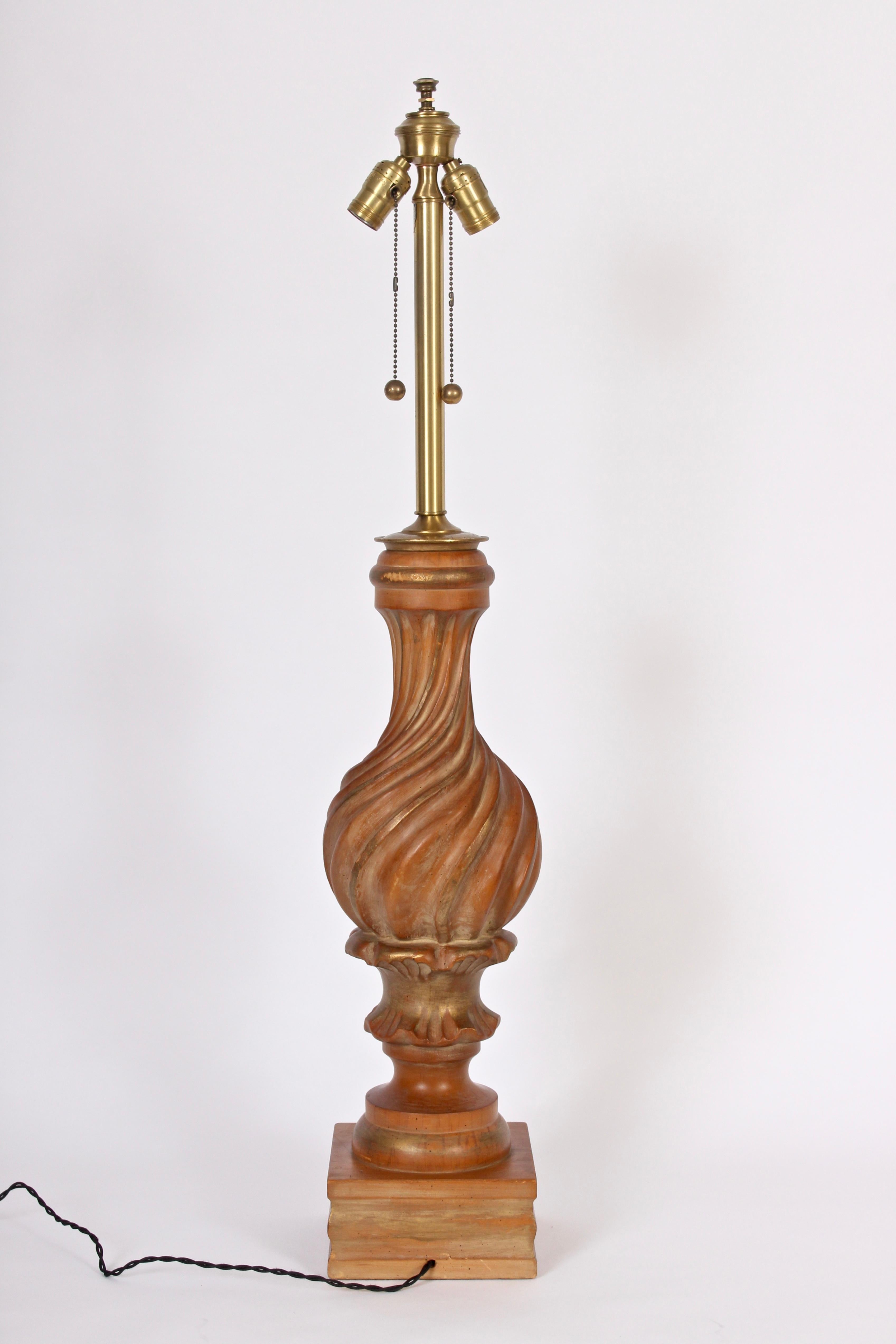Hollywood Regency Monumental Marbro Lamp Co. Hand Carved Giltwood Table Lamp For Sale