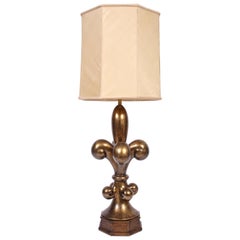 Monumental Marbro Lamp Co. "Fleur de Lis" Brass Table Lamp & Glass Shade, 1960s