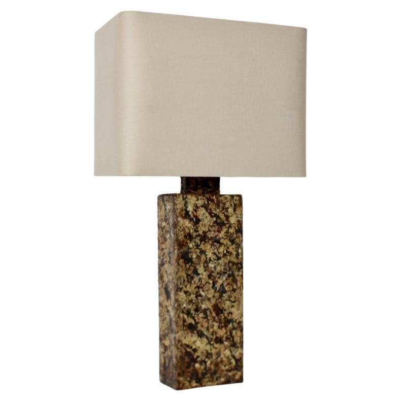Substantial Marcello Fantoni Brazed Mixed Metal Brutalist Table Lamp. Featuring a slender, handcrafted and welded rectangular form with subtle concave design in mixed metals, showing a glistening Mica like sheen in Brass, Red Rust and Blackened