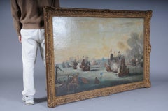 Monumental maritime oil painting, sea battle"Attack on the Medway", 18th century