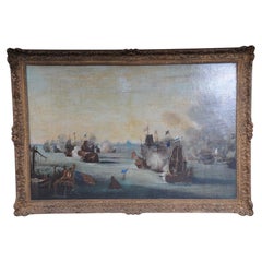 Monumental maritime oil painting, sea battle"Attack on the Medway", 18th century