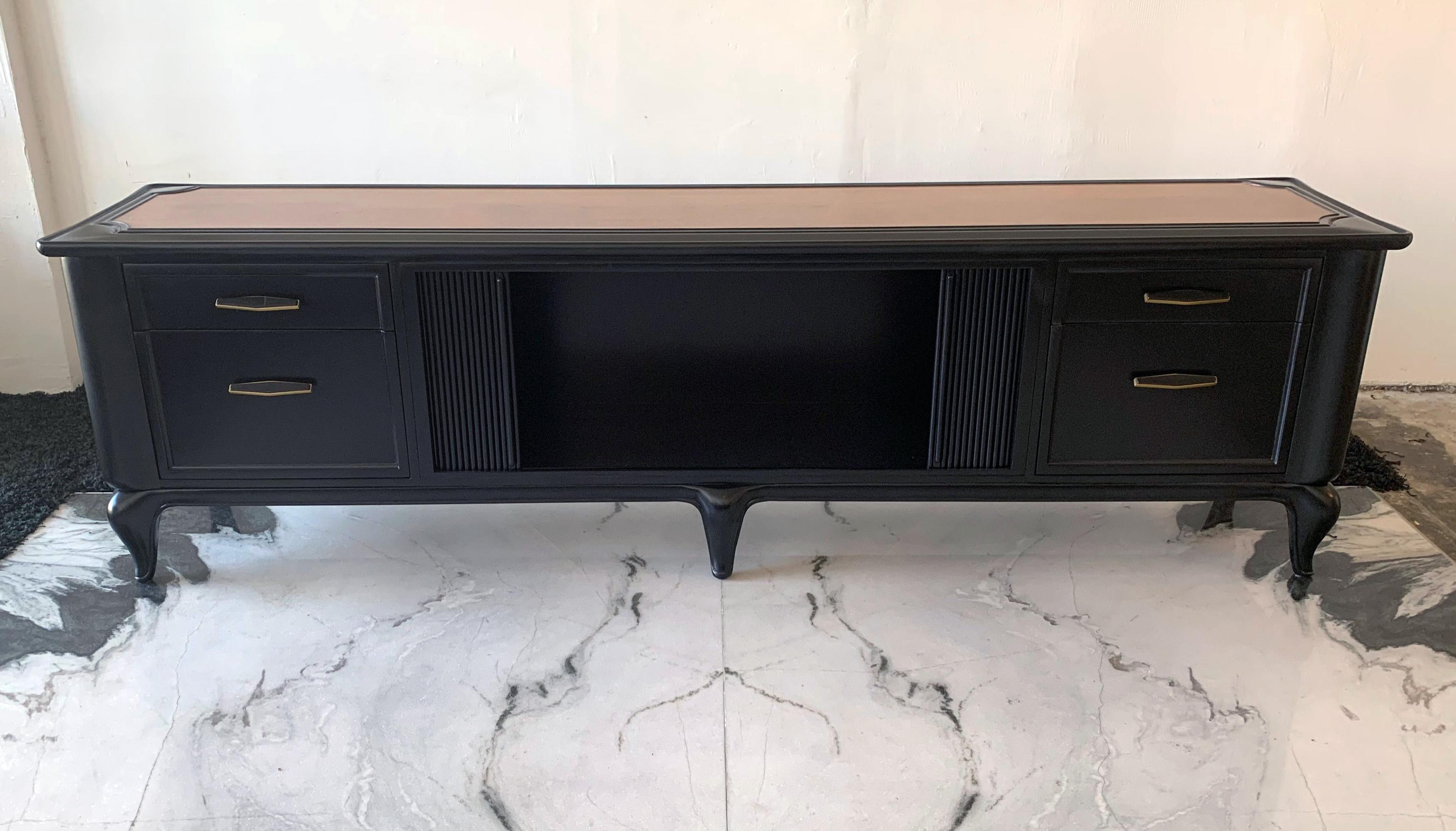 Mid-20th Century Monumental Maurice Bailey for Monteverdi Young Ebonized and Walnut Credenza