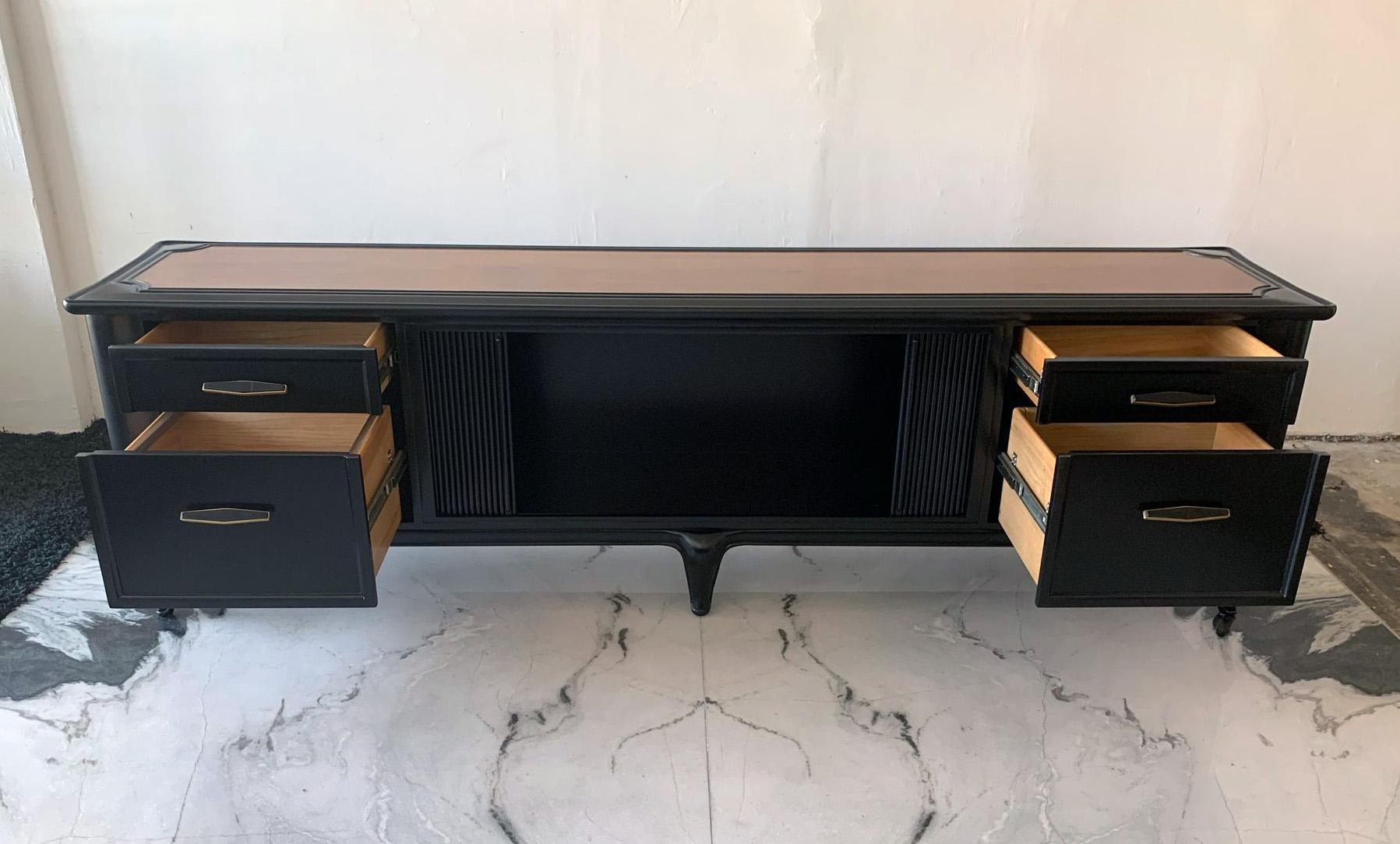 Monumental Maurice Bailey for Monteverdi Young Ebonized and Walnut Credenza 1