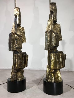 Monumental Maurizio Tempestini for Laurel Bronzed Brutalist Table Lamps