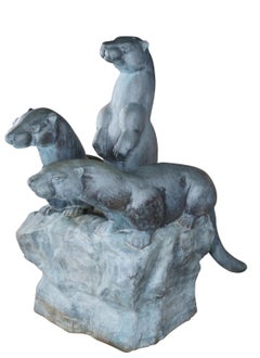 Monumental Max Turner Patinated Bronze Life Size Otter Fountain Statue Sculpture