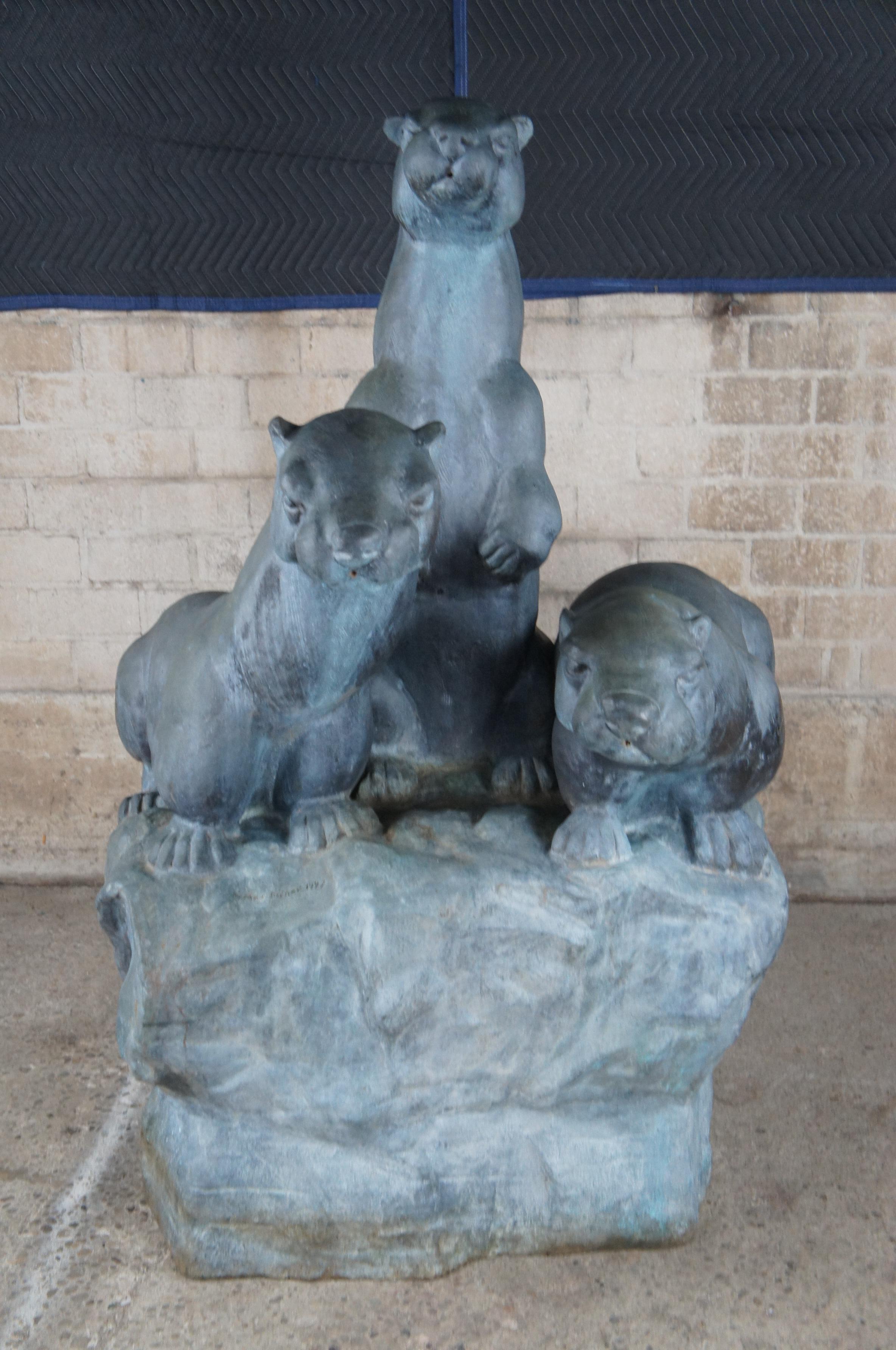 Late 20th Century Monumental Max Turner Patinated Bronze Life Size Otter Fountain Statue Sculpture For Sale