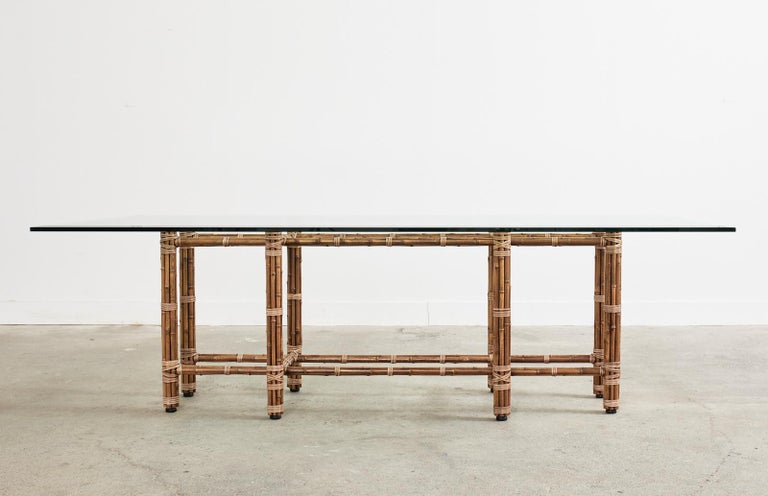 Organic Modern Monumental McGuire Bamboo Rattan Rectangular Dining Table For Sale