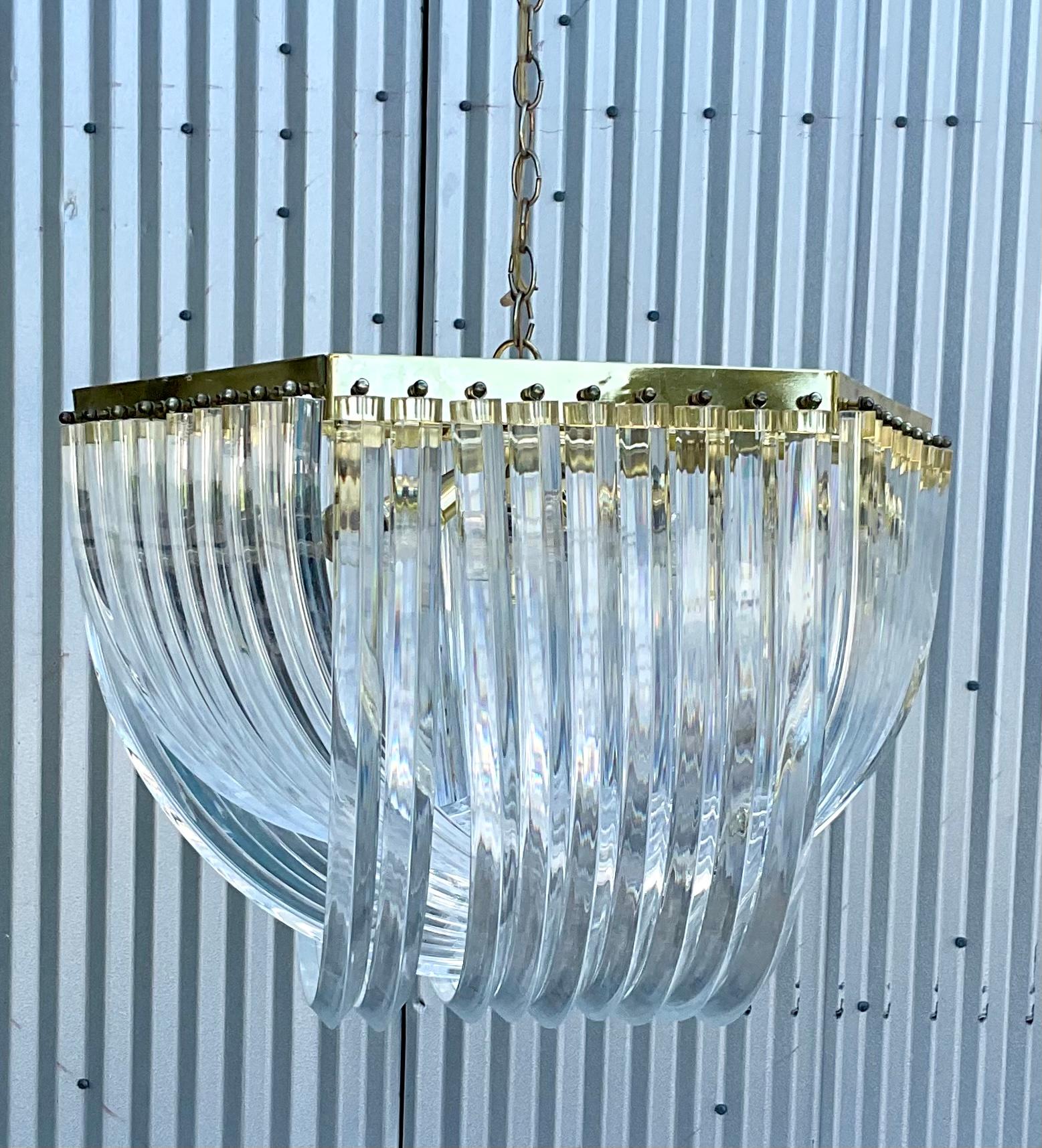 Mid-Century Modern Monumental MCM Lucite Ribbon Chandelier