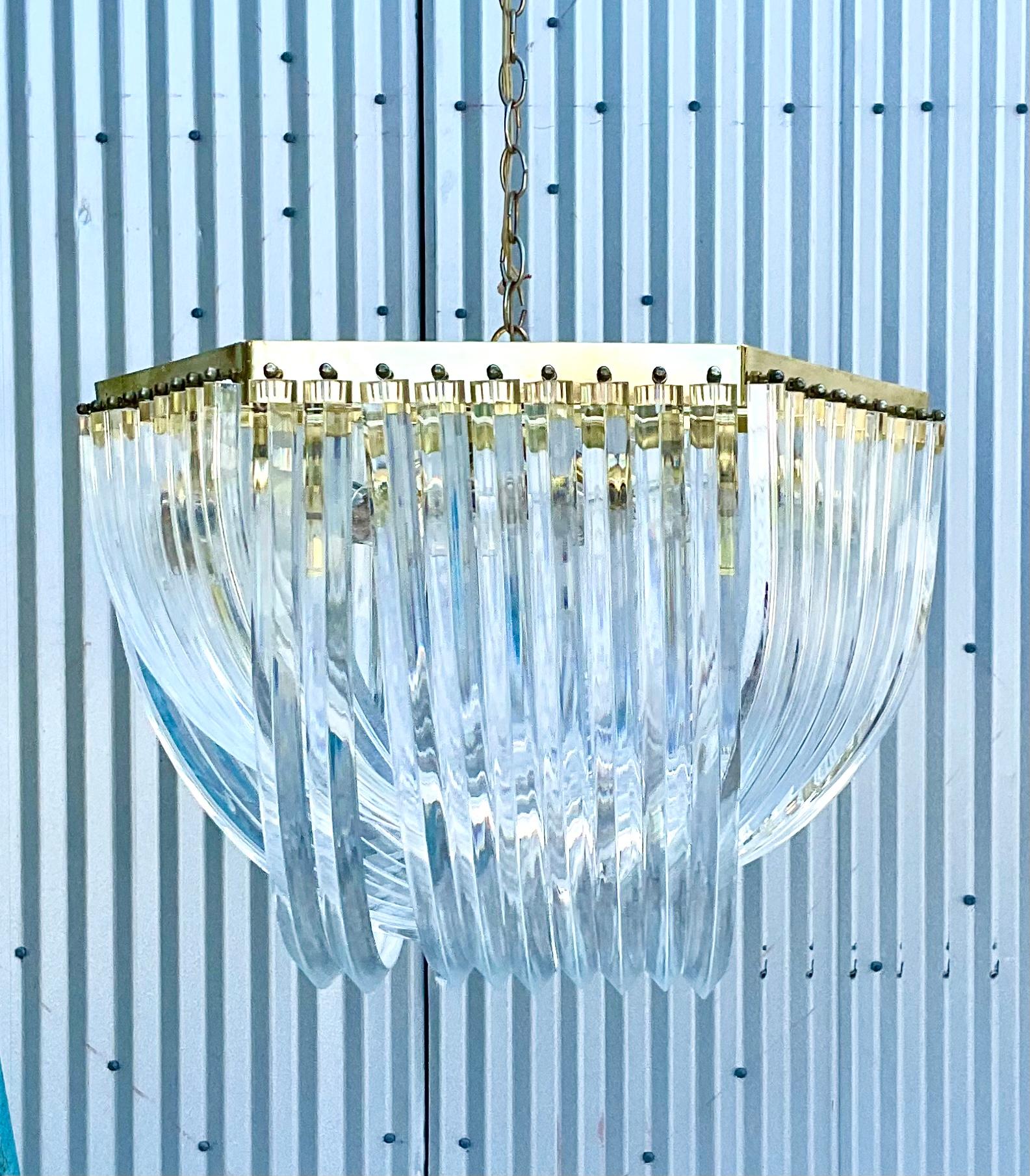 American Monumental MCM Lucite Ribbon Chandelier