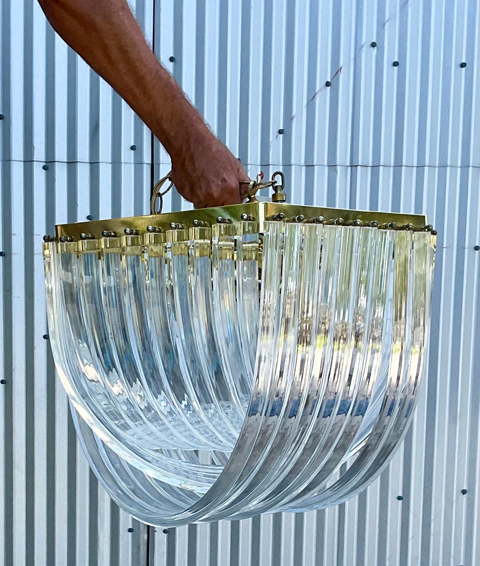 Monumental MCM Lucite Ribbon Chandelier 1