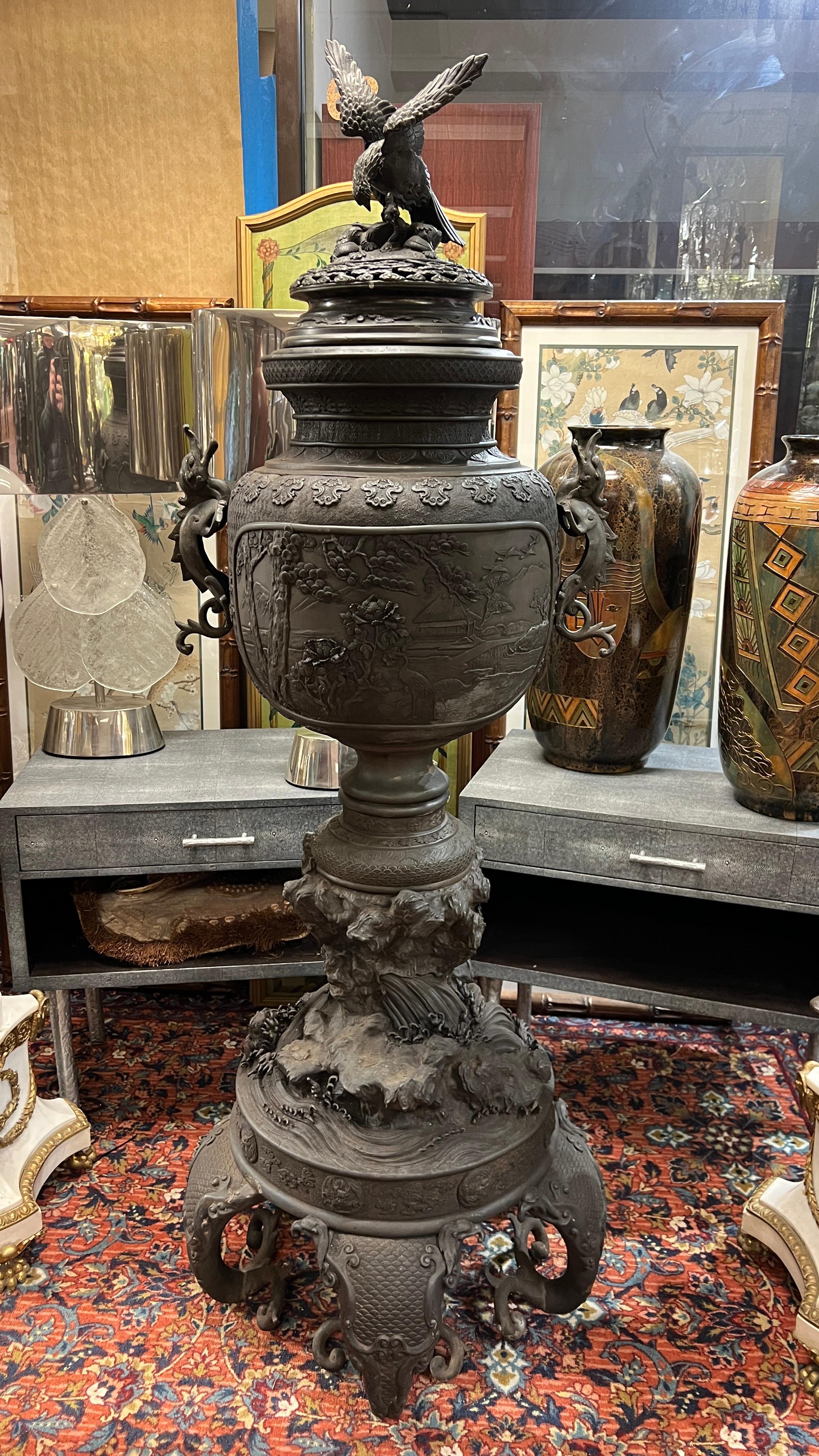Monumental Meiji Japanese Bronze Koro / Censer 7