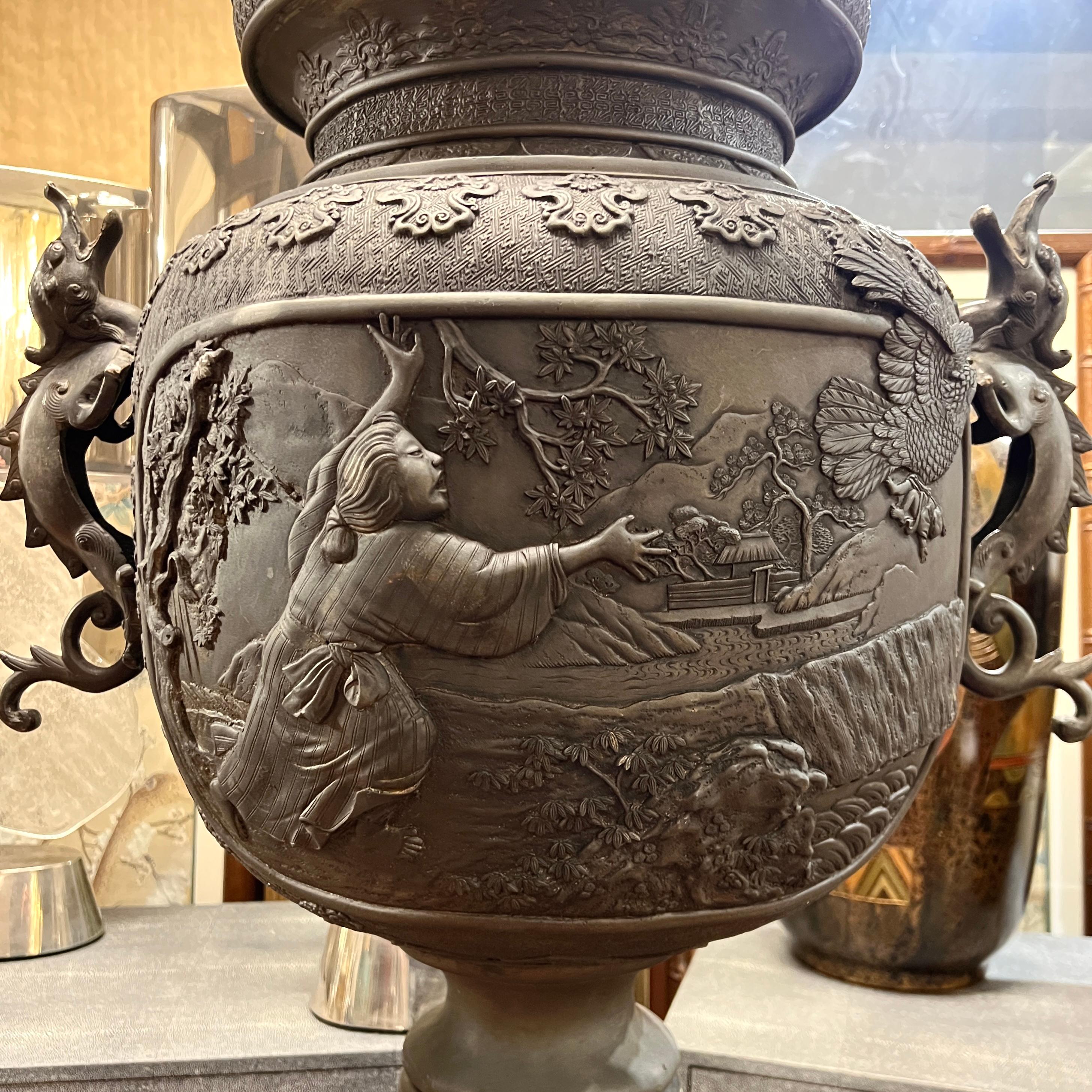 19th Century Monumental Meiji Japanese Bronze Koro / Censer