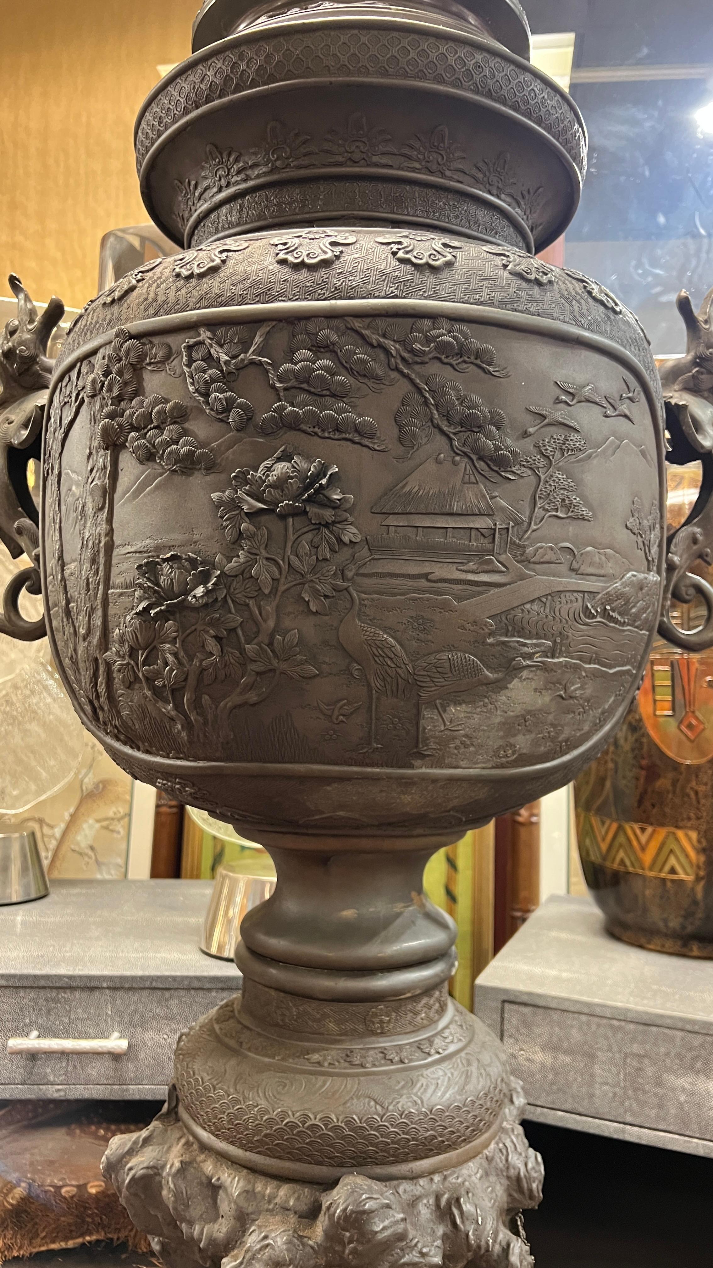 Monumental Meiji Japanese Bronze Koro / Censer 1