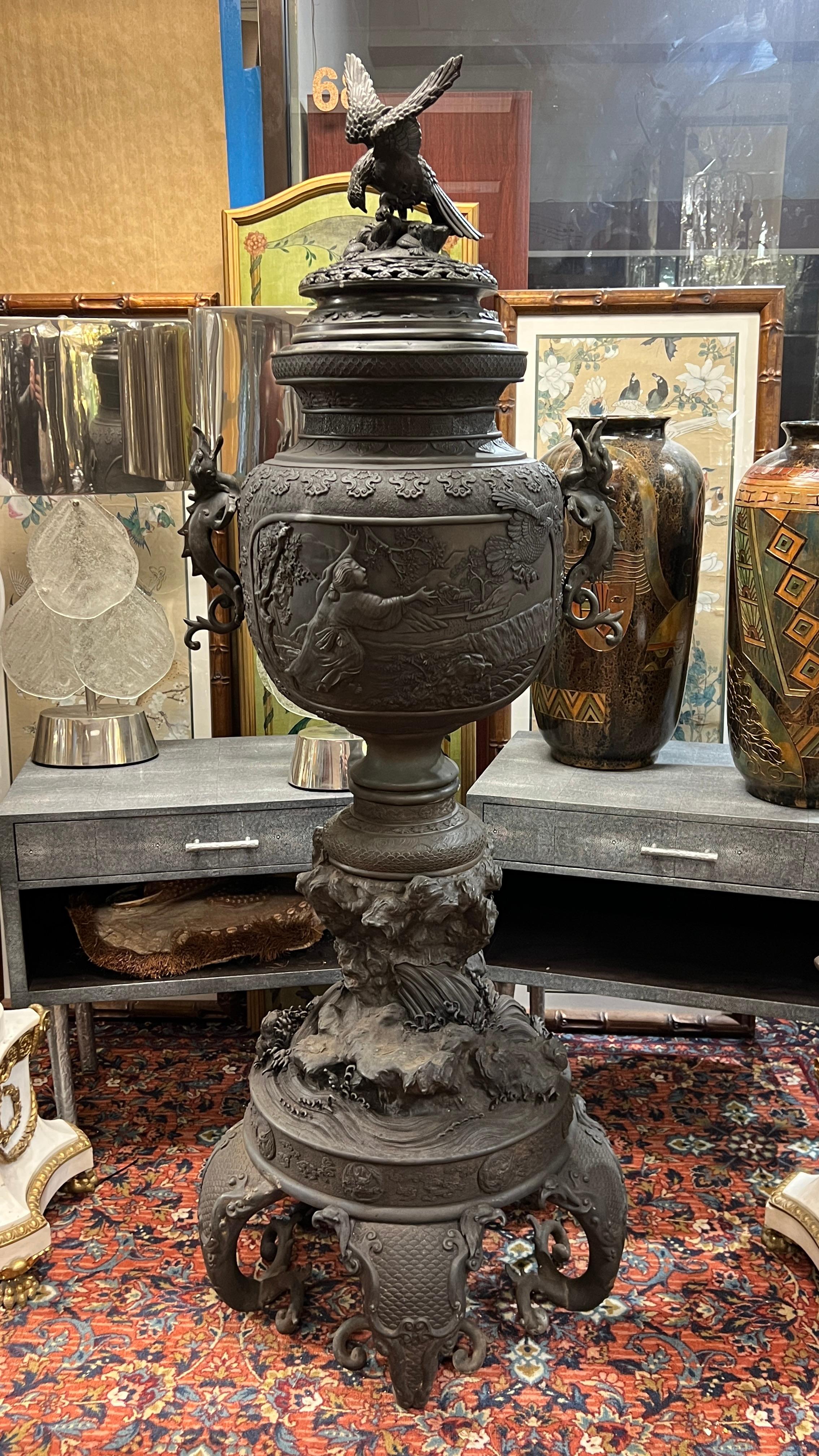 Monumental Meiji Japanese Bronze Koro / Censer 6