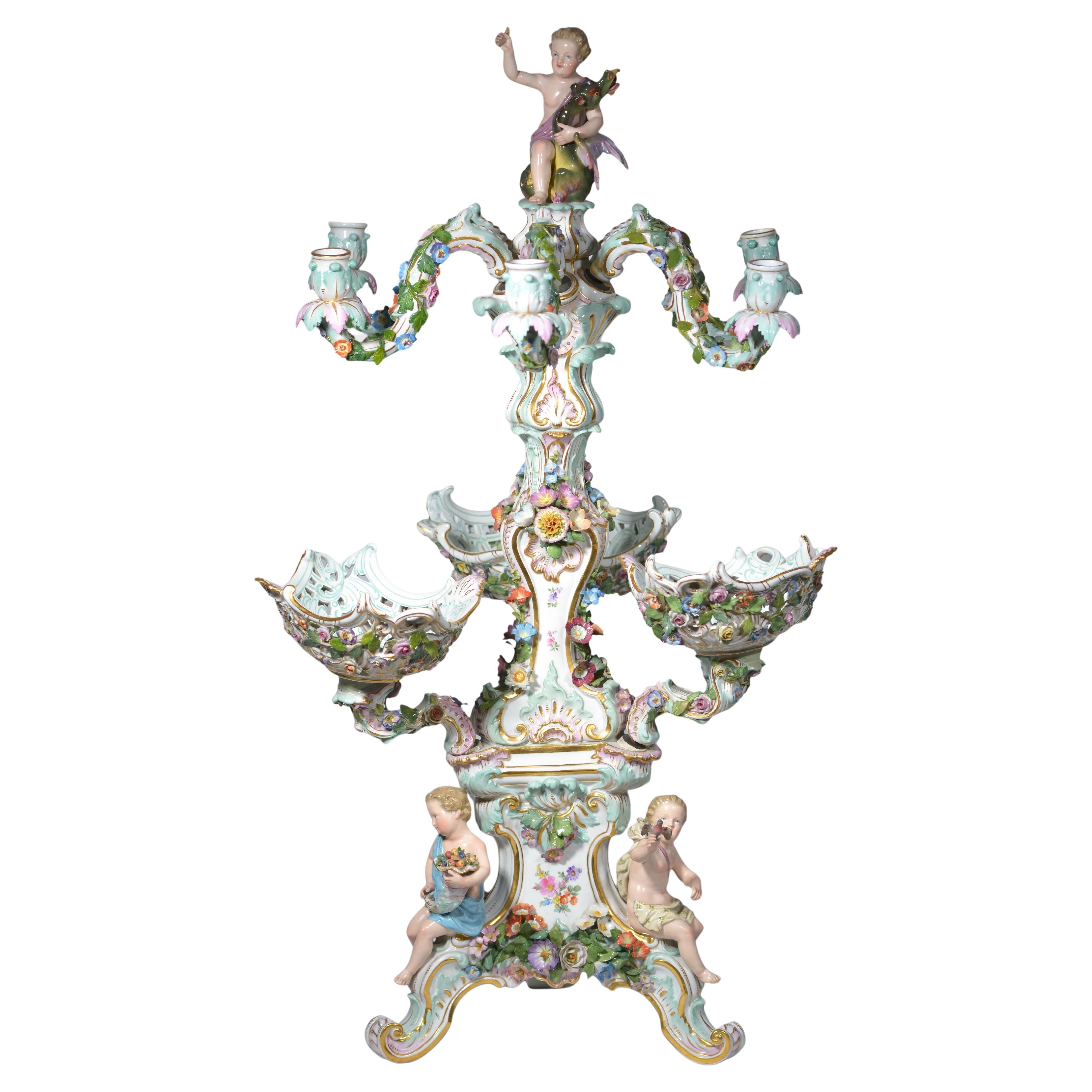 Monumental Meissen Porcelain Four Elements Centerpiece/Candelabra