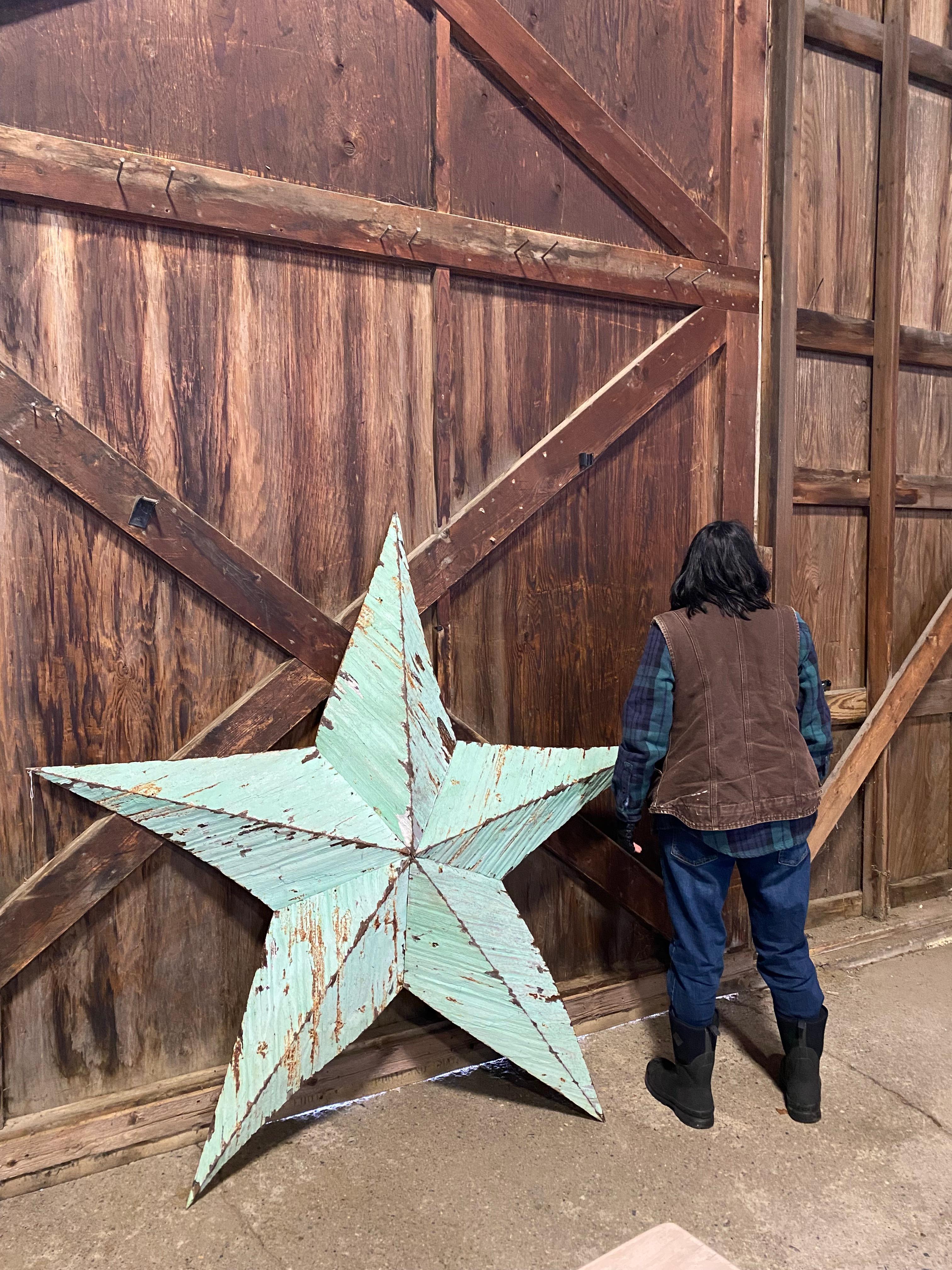 Really lovely aged patina on this huge metal barn star from the early 1900s. Would look great indoors or outdoors as a decorative architectural element!
#5732