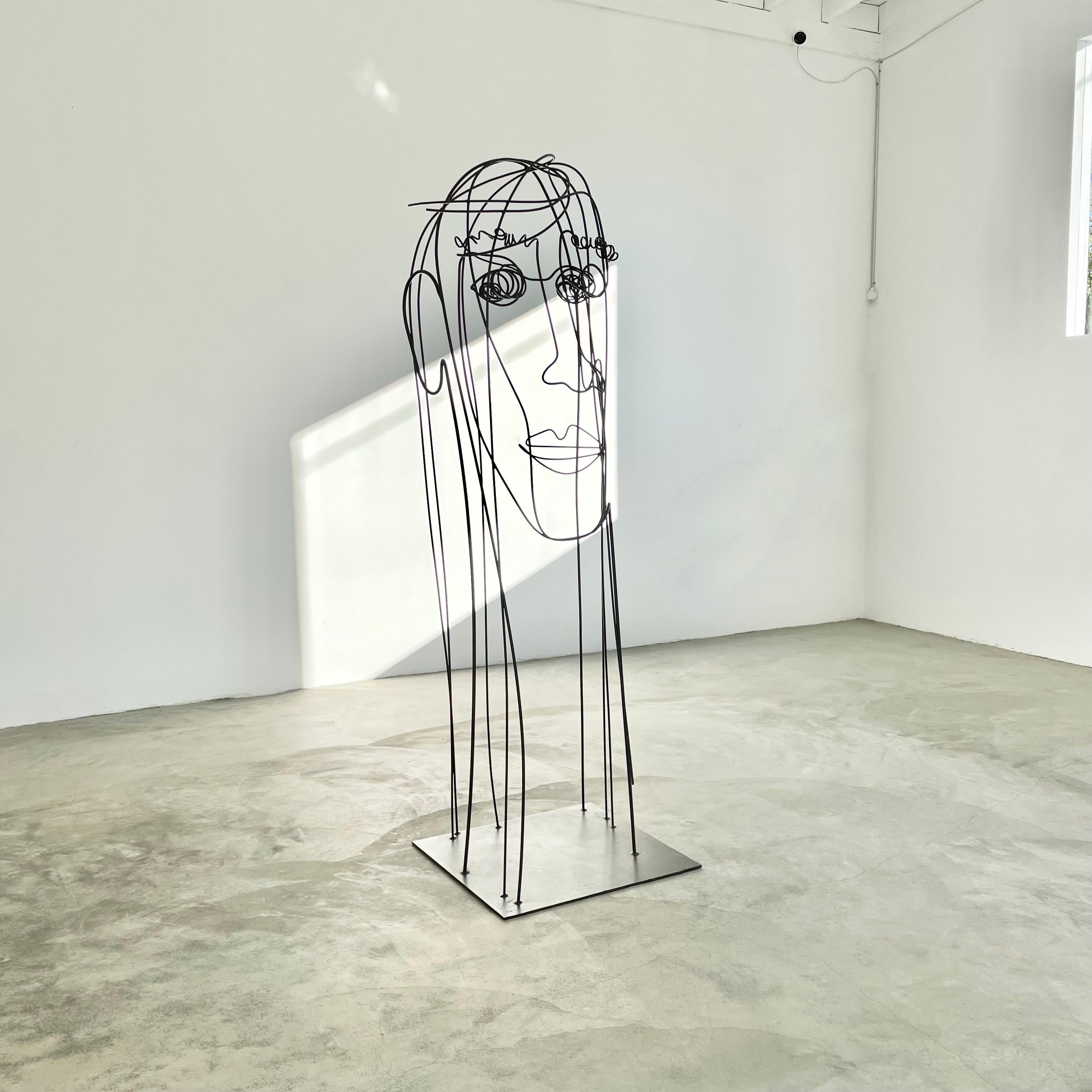 American Monumental Metal Wire Face Sculpture For Sale