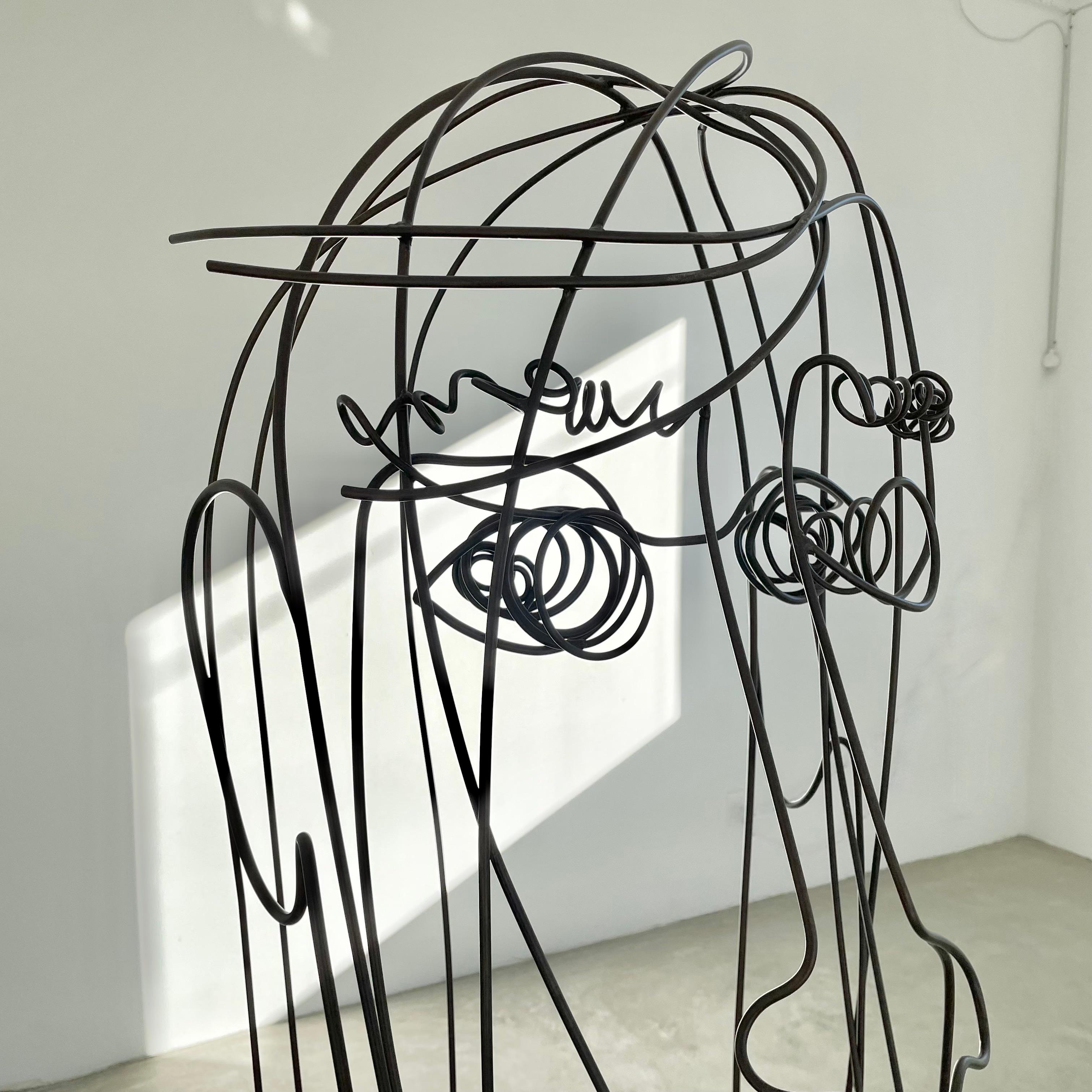 Contemporary Monumental Metal Wire Face Sculpture For Sale