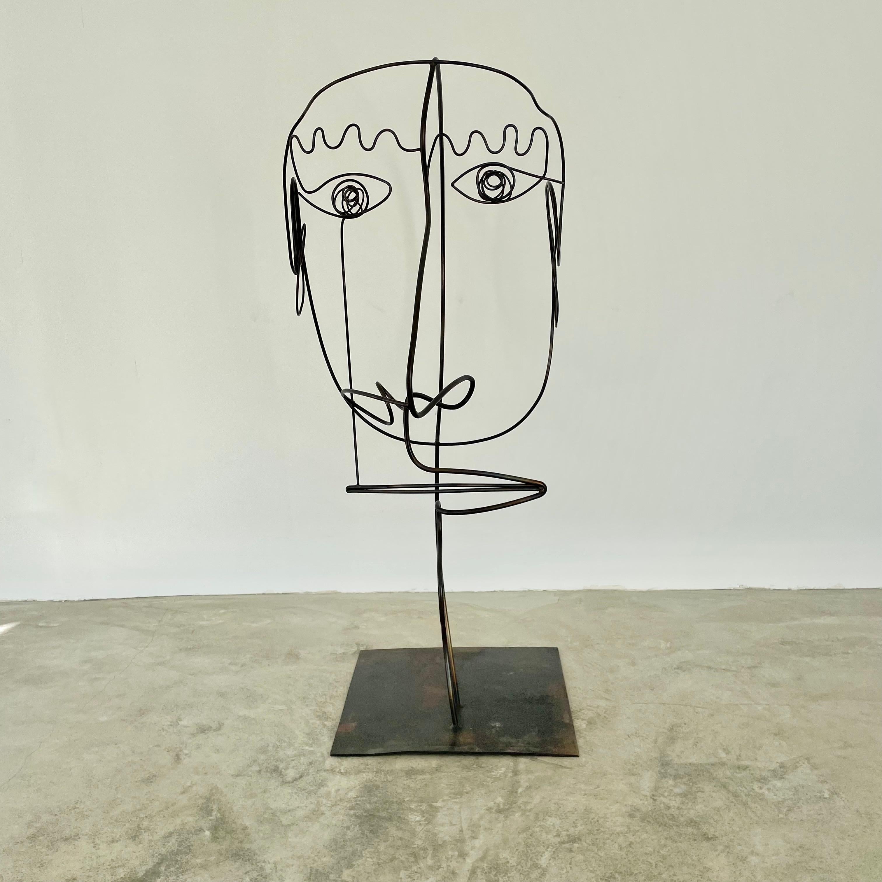 American Monumental Metal Wire Face Sculpture For Sale