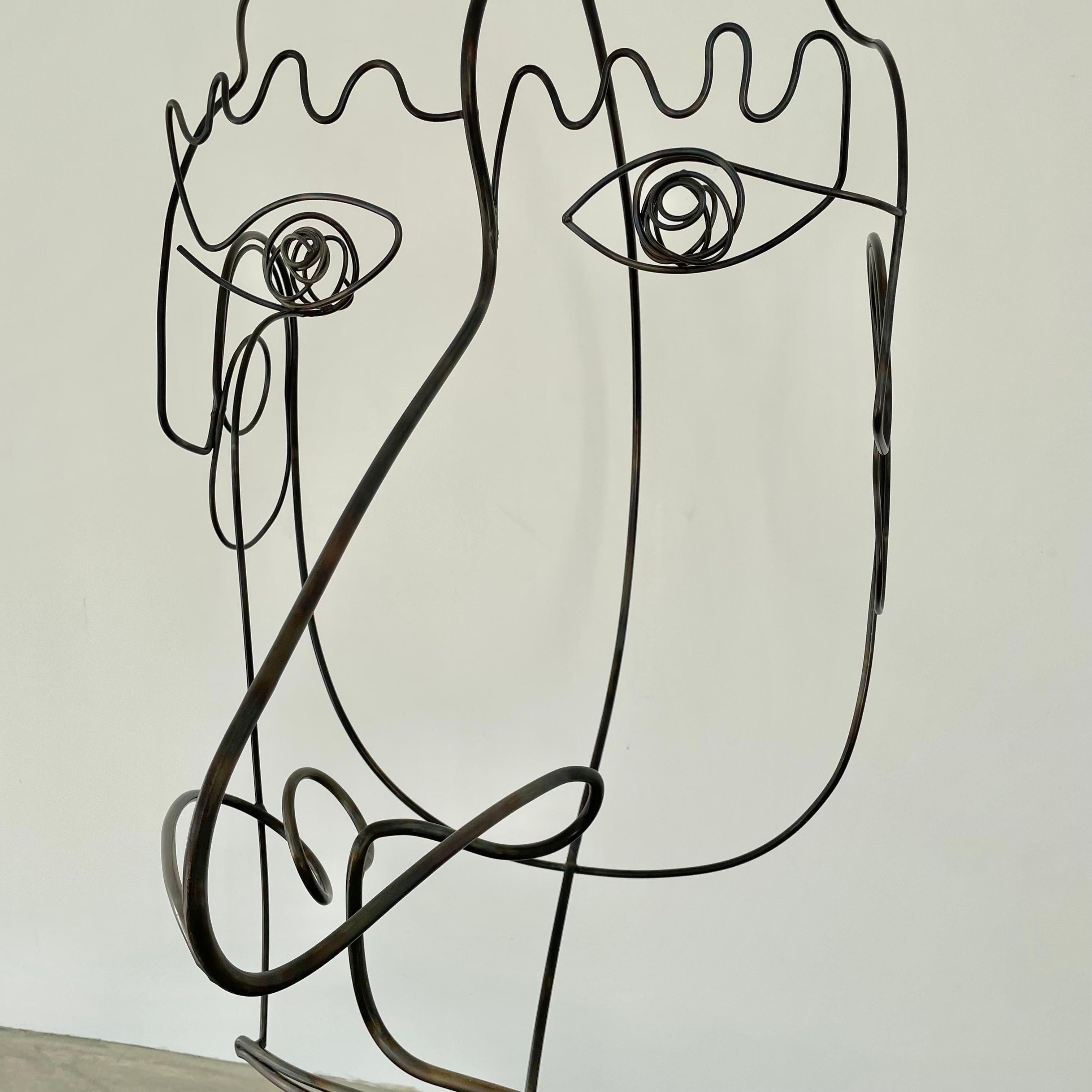 Contemporary Monumental Metal Wire Face Sculpture For Sale