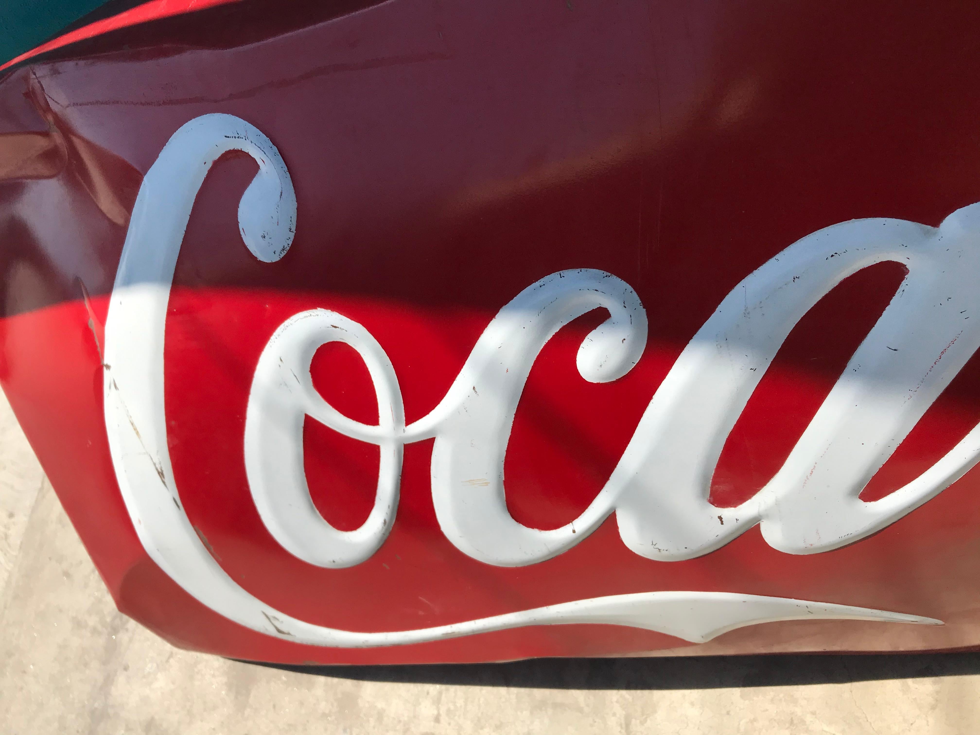 Mid-Century Modern Monumental 7ft Mexican Coca Cola Advertising Porcelain Sign, 1960s