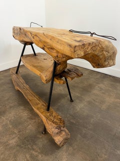Monumental Mexican Organic Modern Sculptural Bar in Solid Carved Wood and Iron