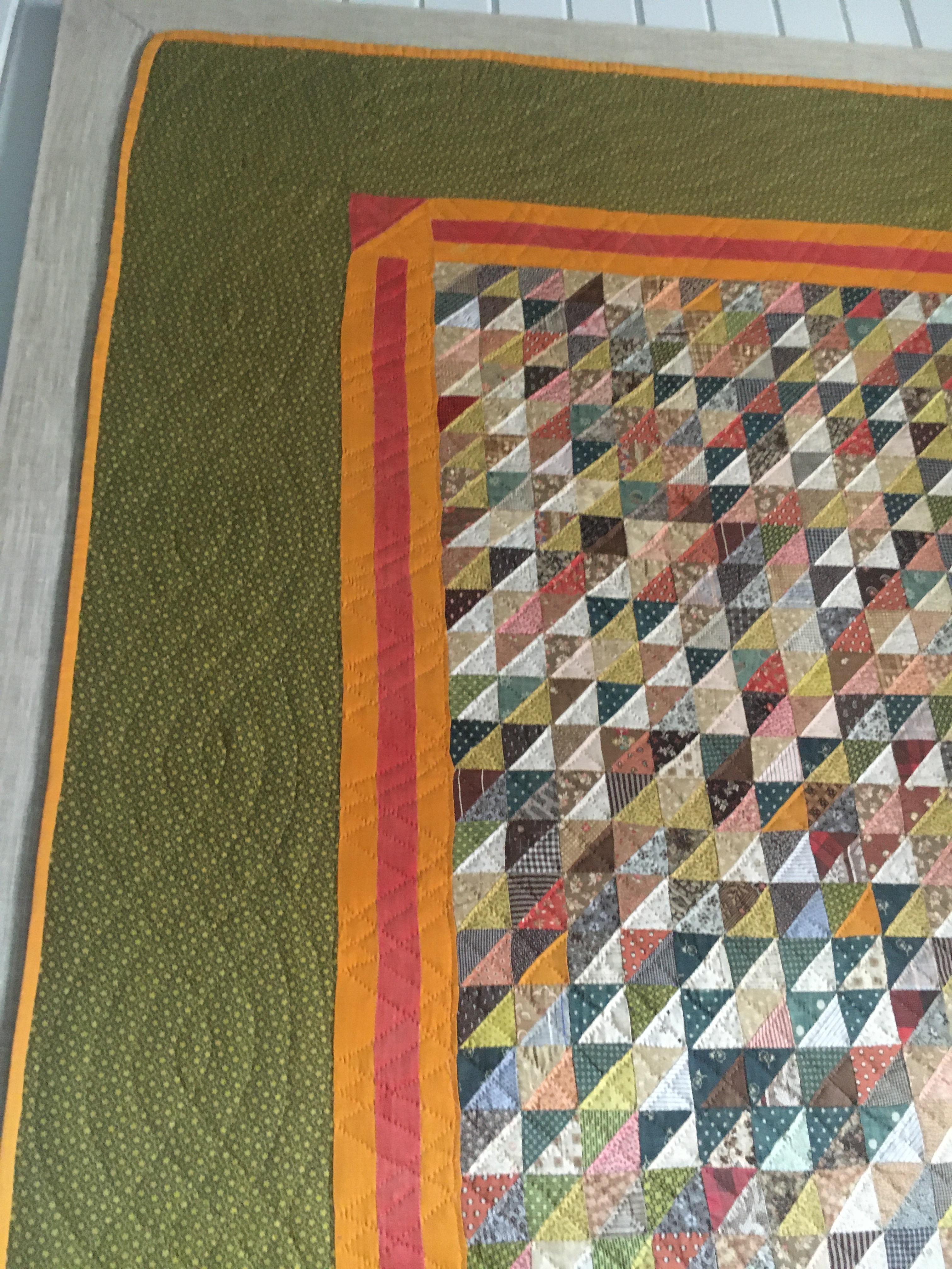 Fabric Monumental Micro Triangular Cut Feed Sack Folk Art Quilt Mounted on Canvas  For Sale
