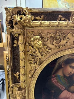 Monumental Mid-19thC Carved and Gilded Frame with Madonna Della Seggiola Replica