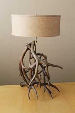 Monumental Mid Century 7 Antler Table Lamp! Arts Crafts Designer Rustic Decor