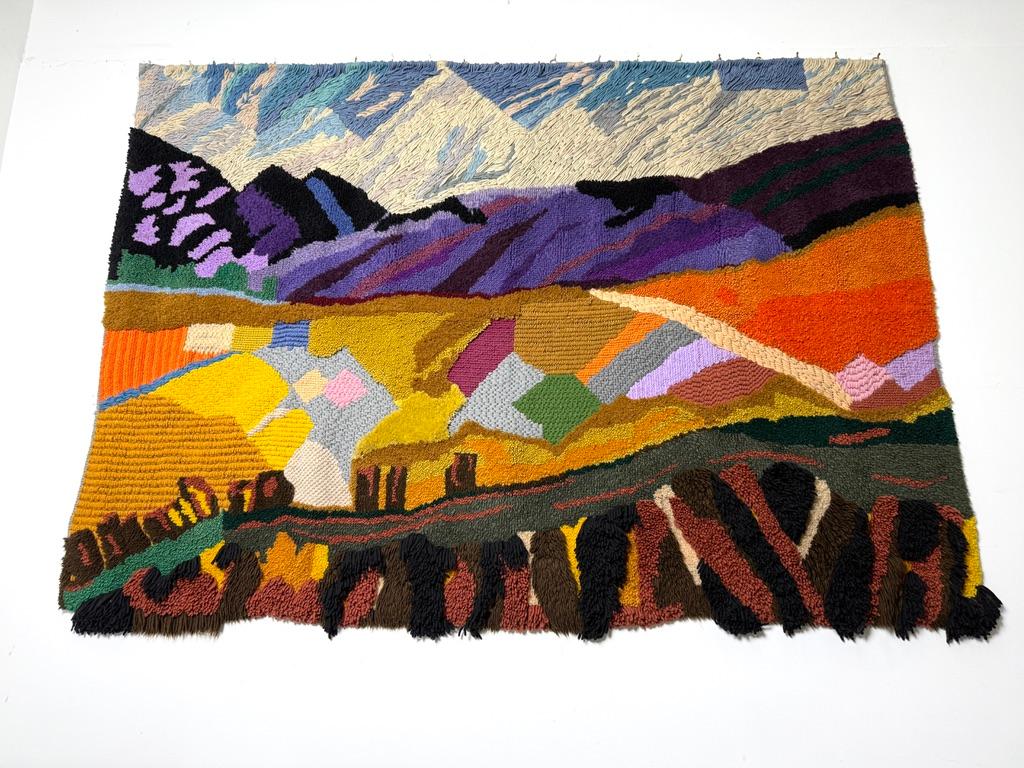 Monumental Mid Century Abstract Modern Color Block Landscape Fiber Art Tapestry For Sale 3