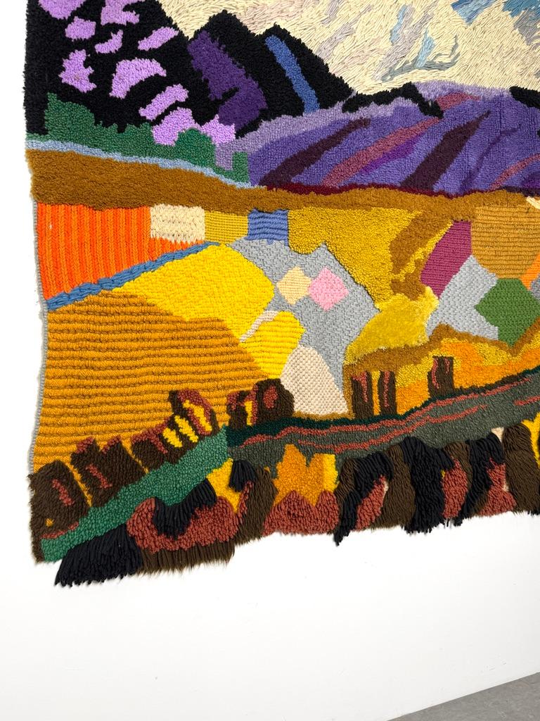 Monumental Mid Century Abstract Modern Color Block Landscape Fiber Art Tapestry For Sale 4
