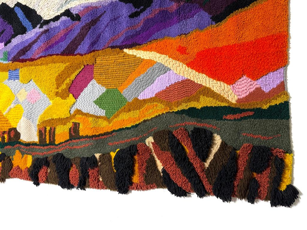 Monumental Mid Century Abstract Modern Color Block Landscape Fiber Art Tapestry For Sale 5