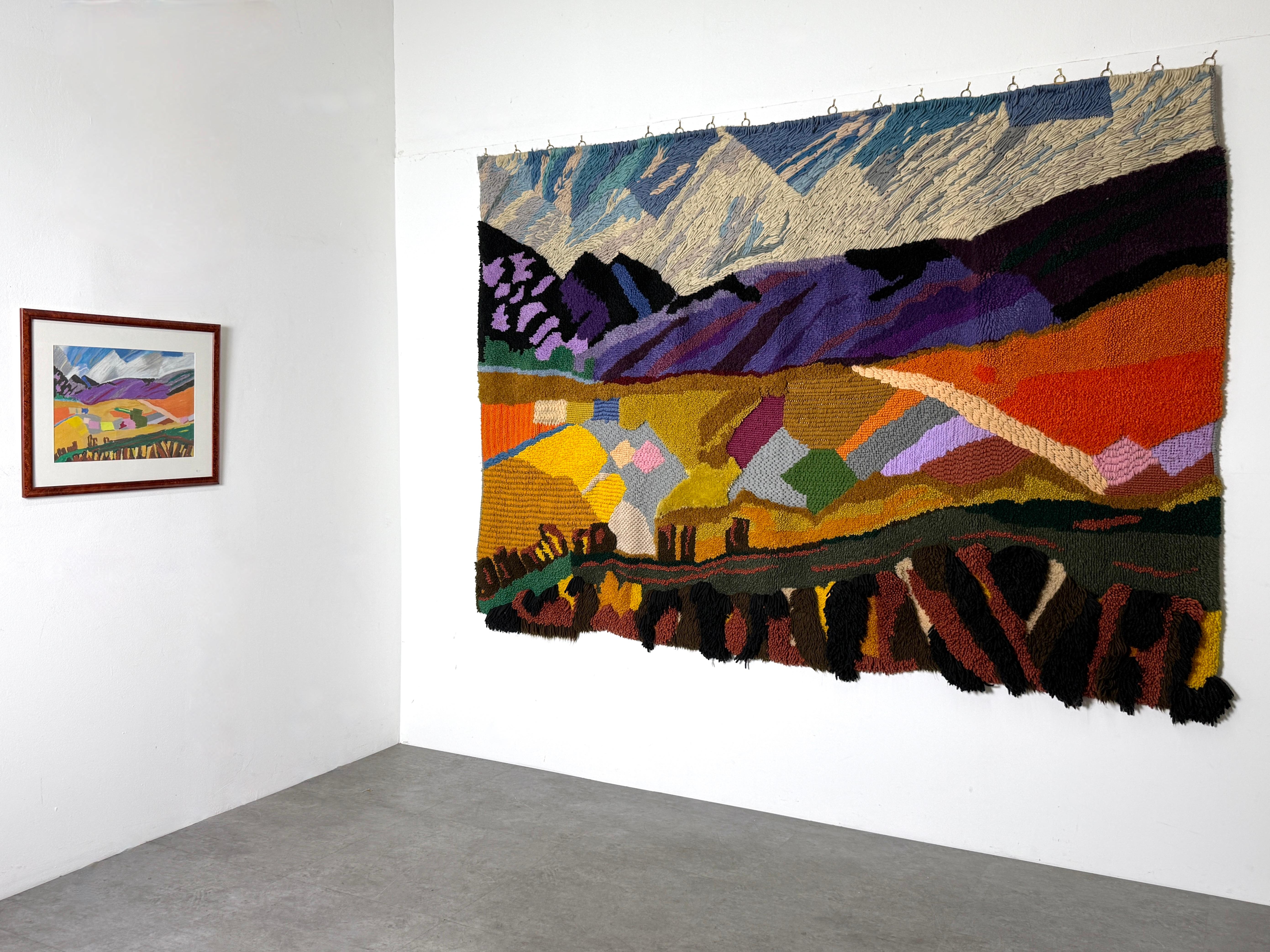 Monumental Mid Century Abstract Modern Color Block Landscape Fiber Art Tapestry For Sale 6
