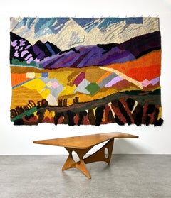 Monumental Handwoven Wool Tapestry Wall Hanging Mid-Century Abstract Lansdscape