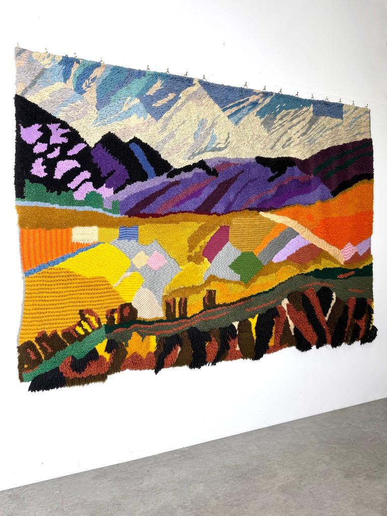 Mid-Century Modern Monumental Mid Century Abstract Modern Color Block Landscape Fiber Art Tapestry For Sale