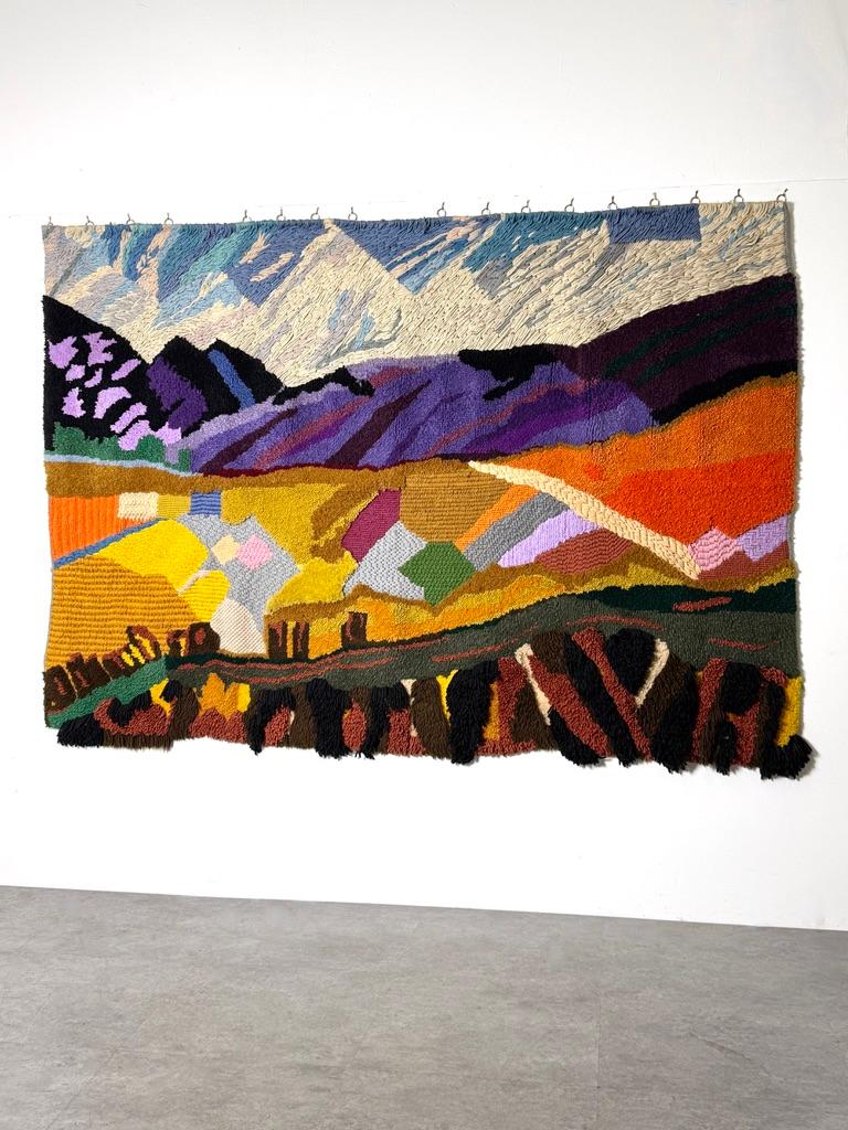 French Monumental Mid Century Abstract Modern Color Block Landscape Fiber Art Tapestry For Sale