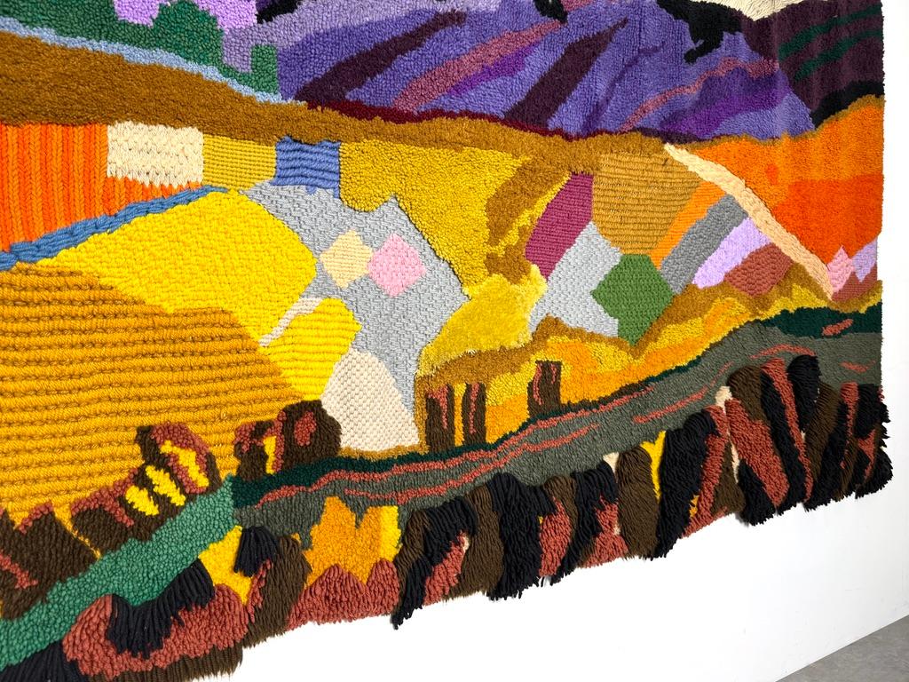 Wool Monumental Mid Century Abstract Modern Color Block Landscape Fiber Art Tapestry For Sale