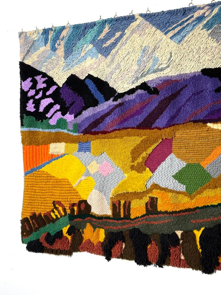 Monumental Mid Century Abstract Modern Color Block Landscape Fiber Art Tapestry For Sale 1