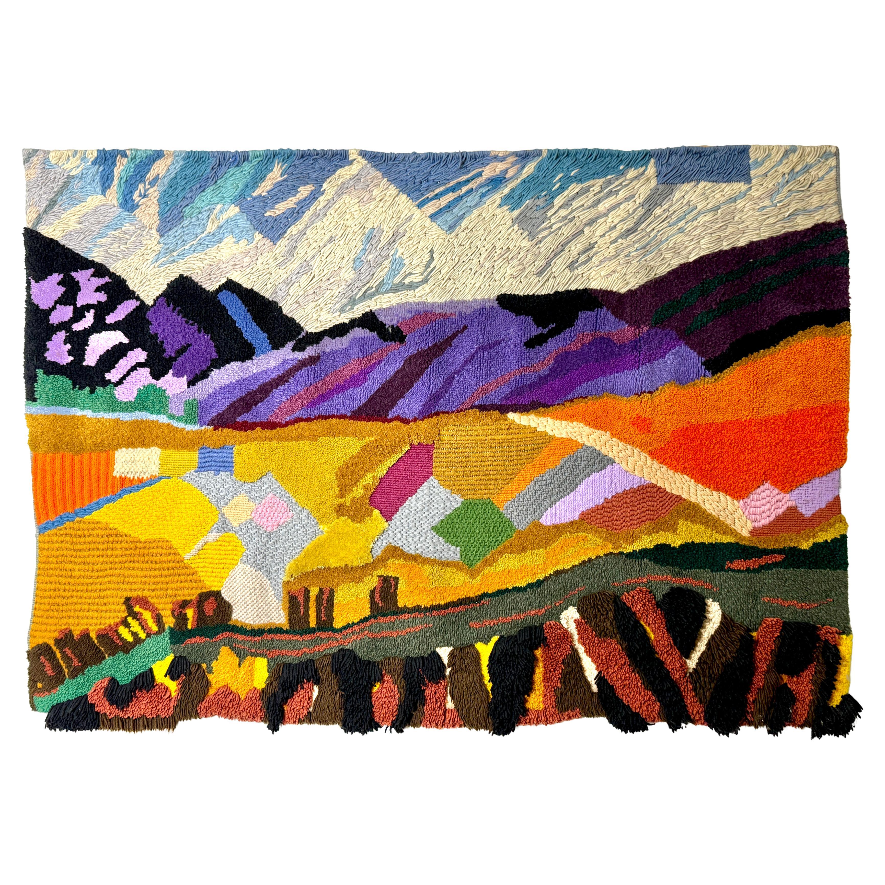 Monumental Mid Century Abstract Modern Color Block Landscape Fiber Art Tapestry For Sale