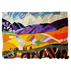 Monumental Mid Century Abstract Modern Color Block Landscape Fiber Art Tapestry
