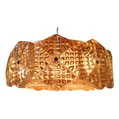 Monumental Mid-Century Amber Crystal 
Brass Chandelier by Orrefors, Sweden