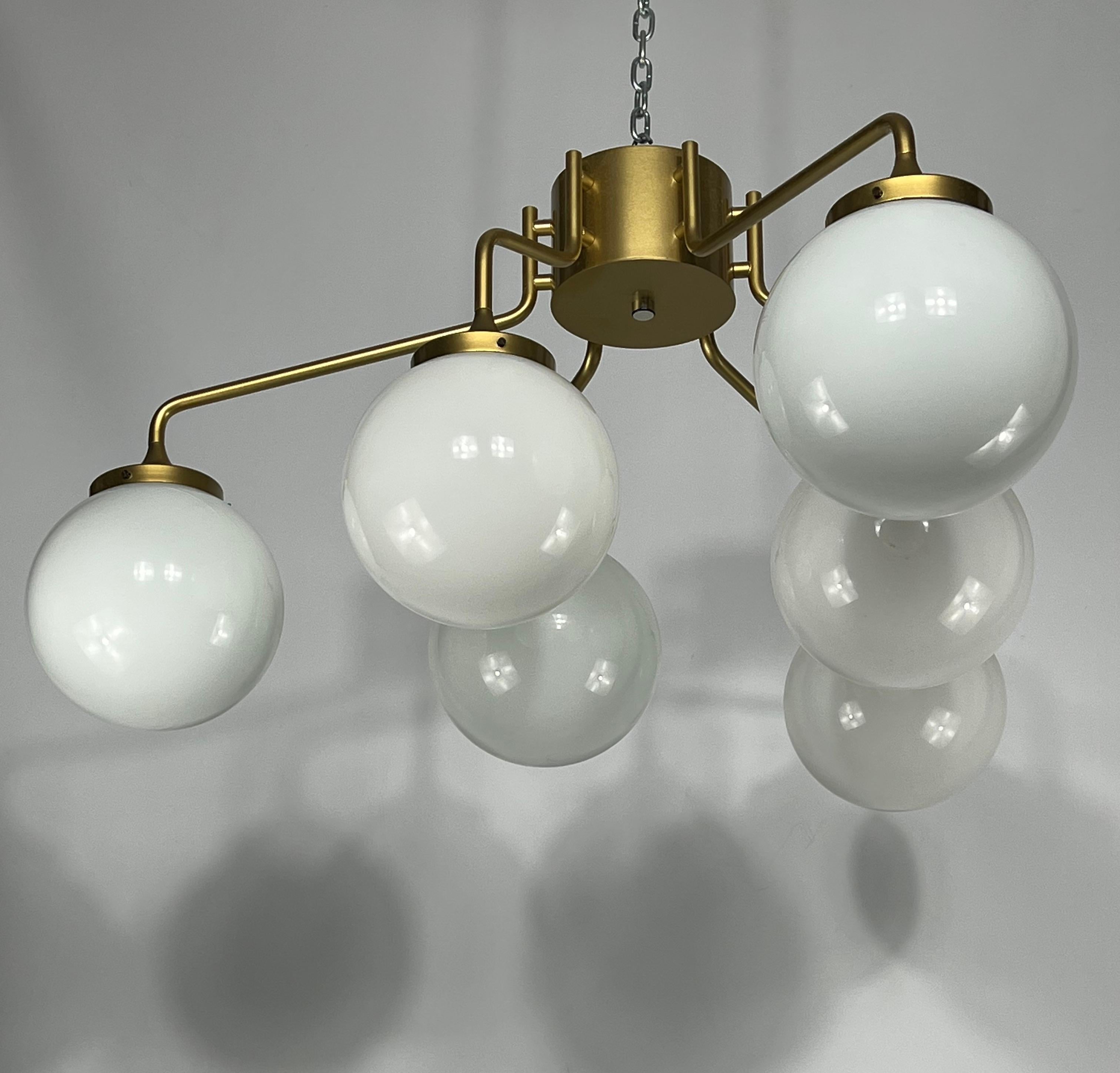 Monumental Mid-Century Brass and Milk Glass Ceiling Lamp by Reggiani, Italy 1970 For Sale 8