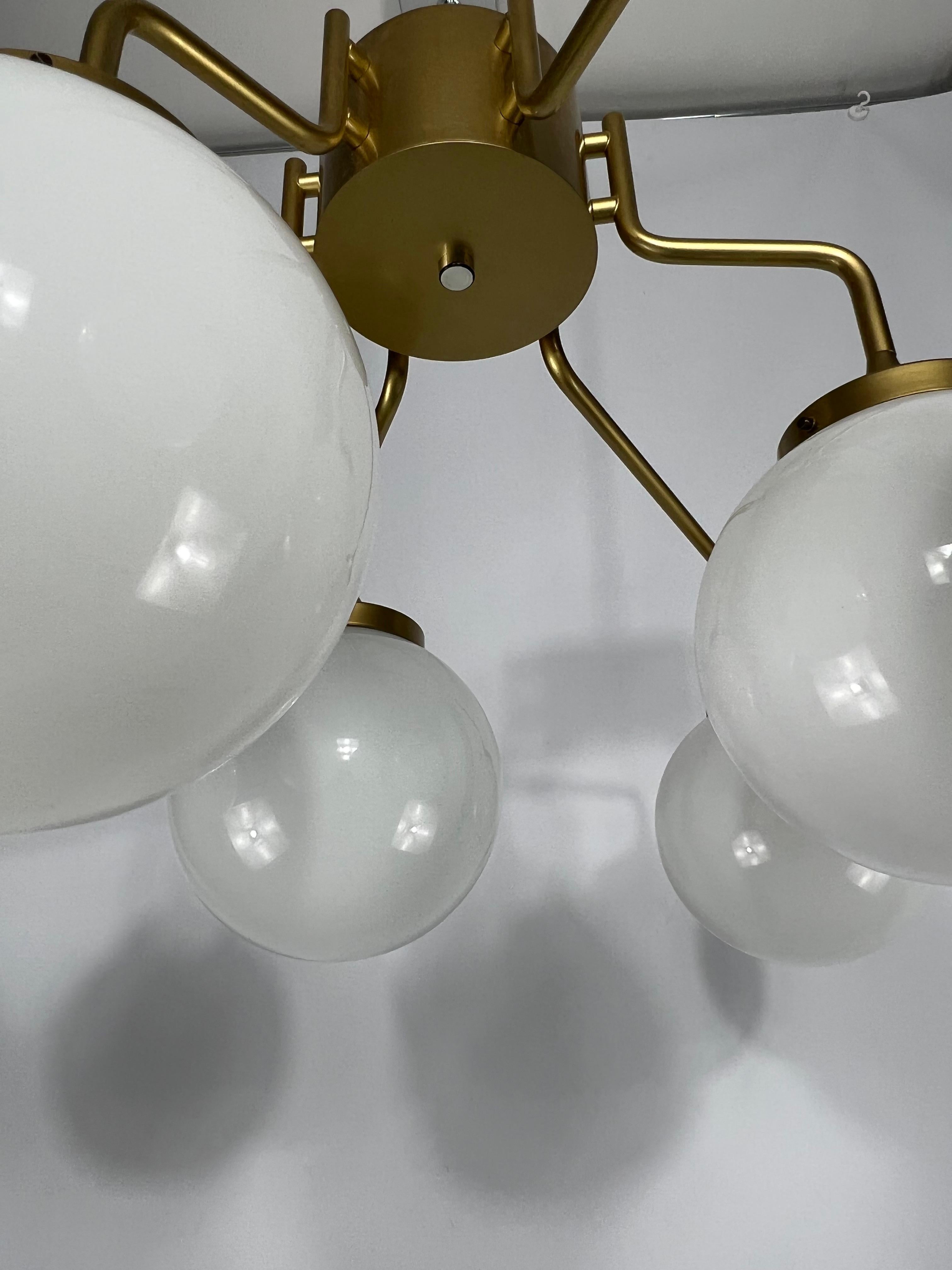 Monumental Mid-Century Brass and Milk Glass Ceiling Lamp by Reggiani, Italy 1970 For Sale 12
