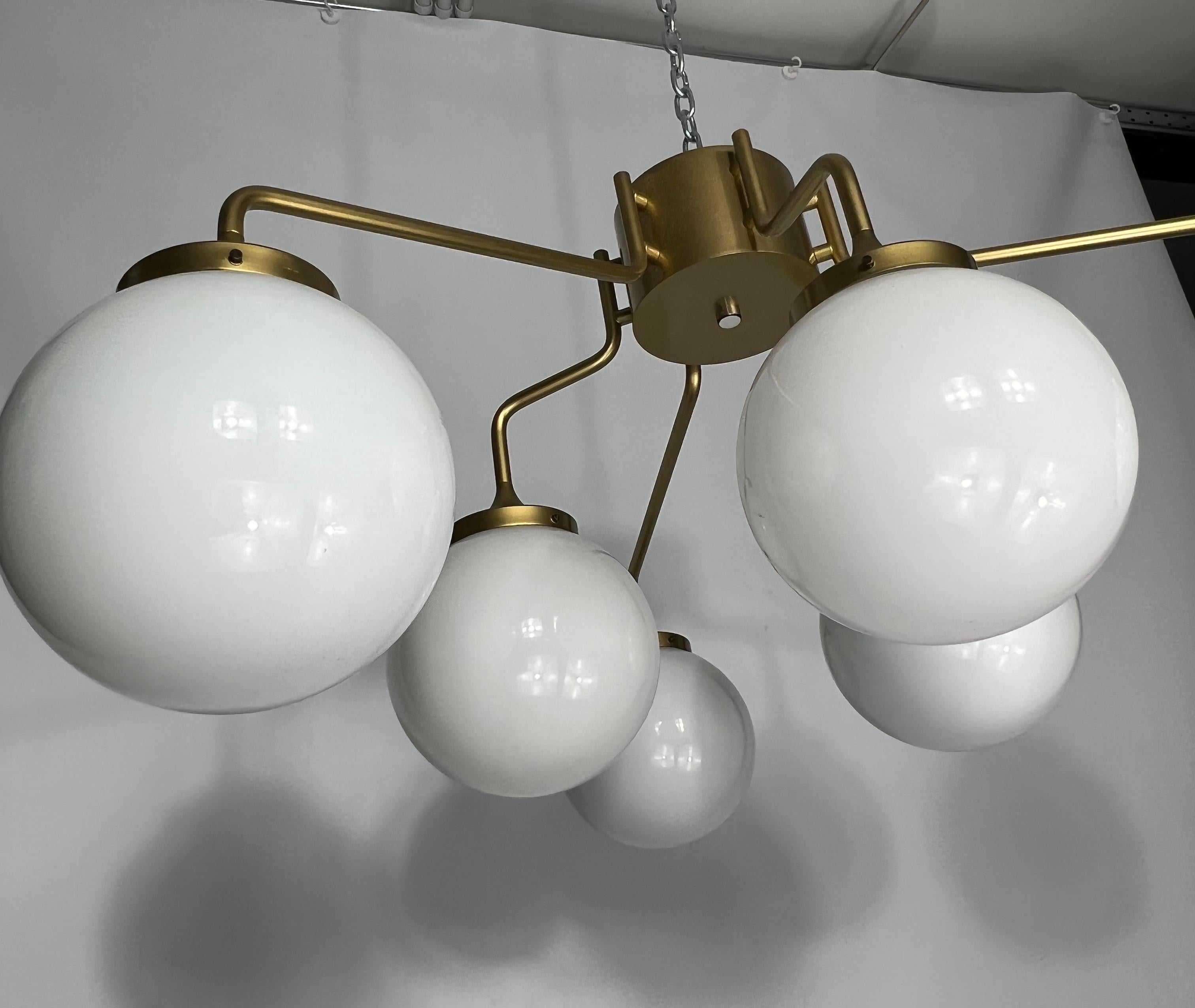 Monumental Mid-Century Brass and Milk Glass Ceiling Lamp by Reggiani, Italy 1970 For Sale 2